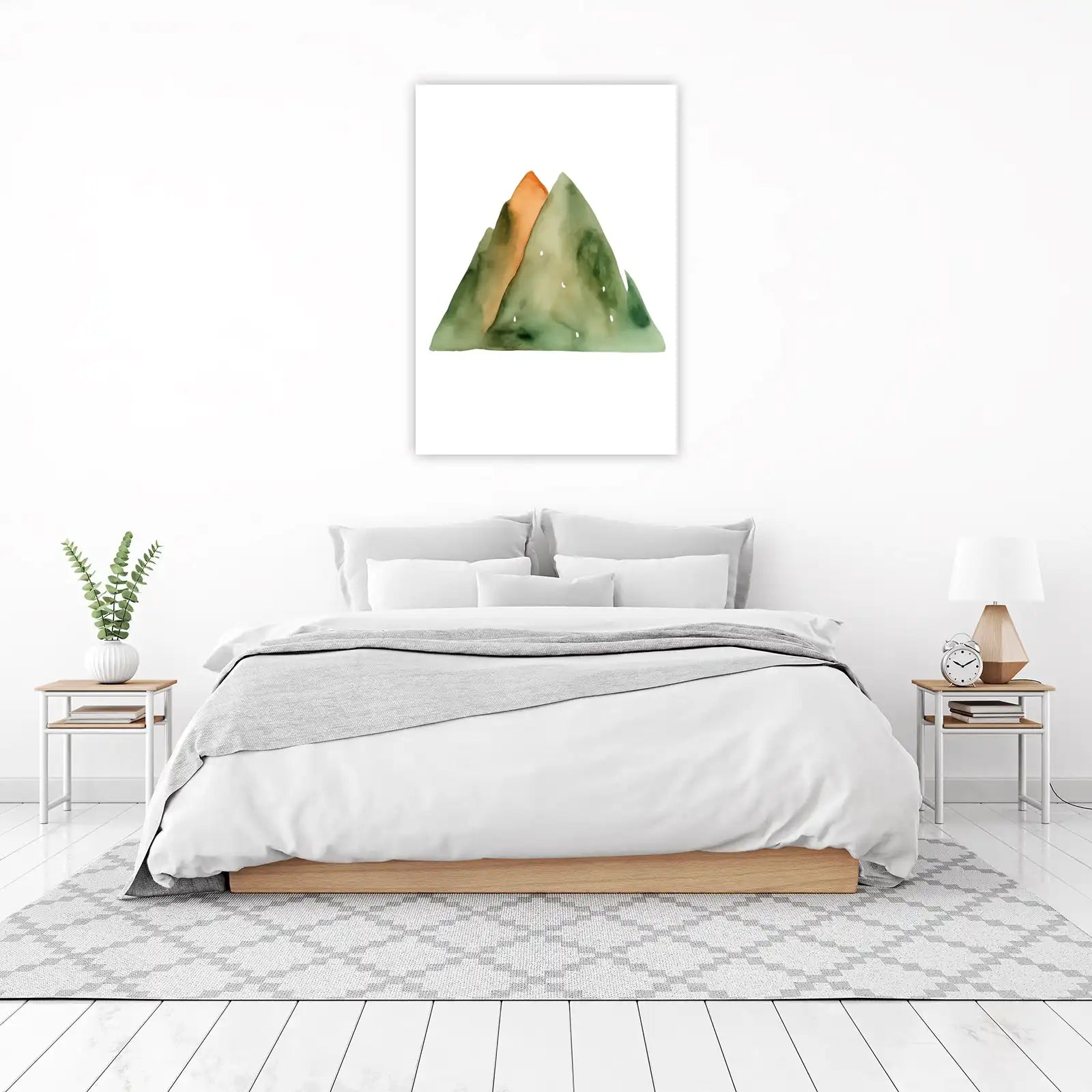 Serene Mountain Landscape Watercolor Wall Art