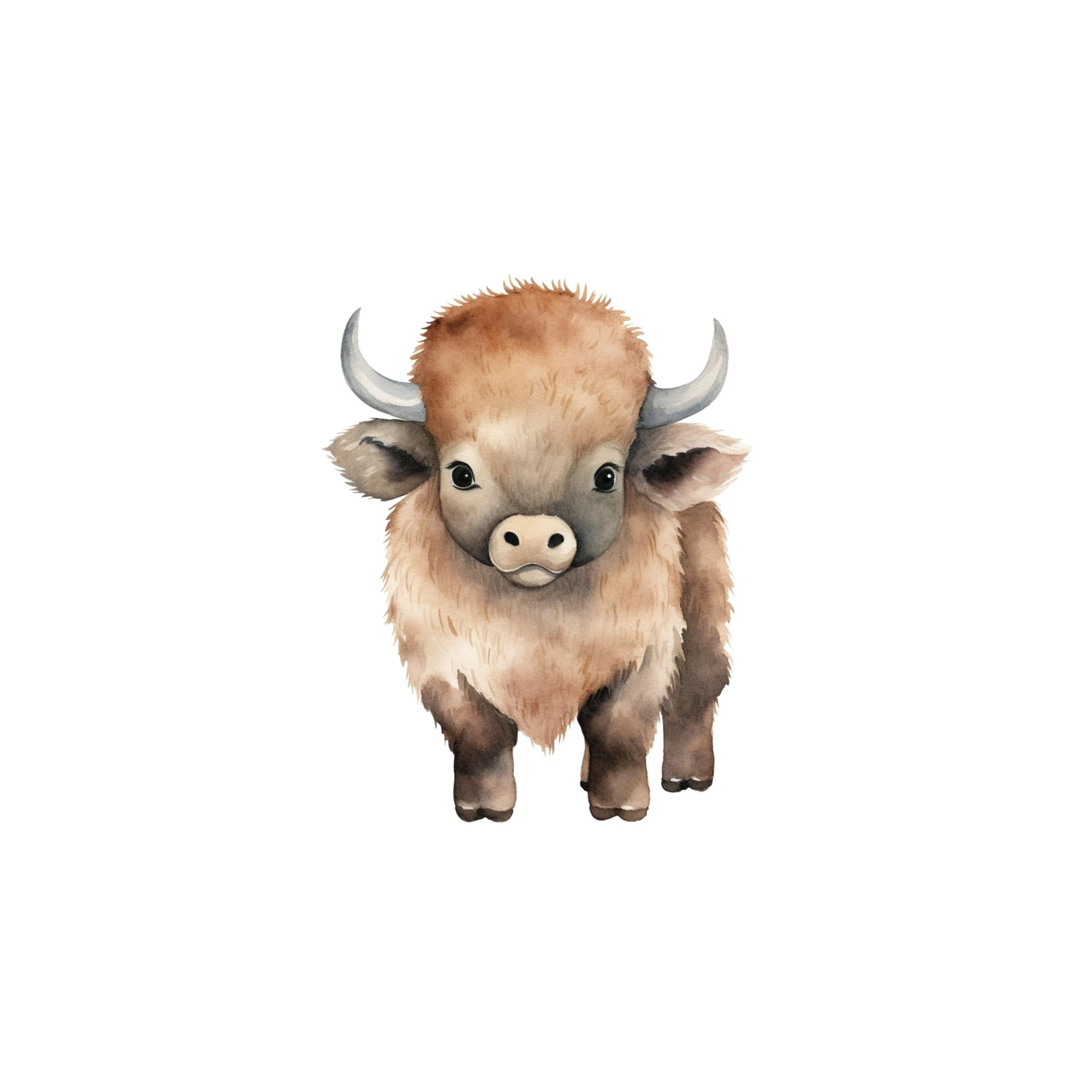 Cute Baby Bison Watercolor Nursery Wall Art