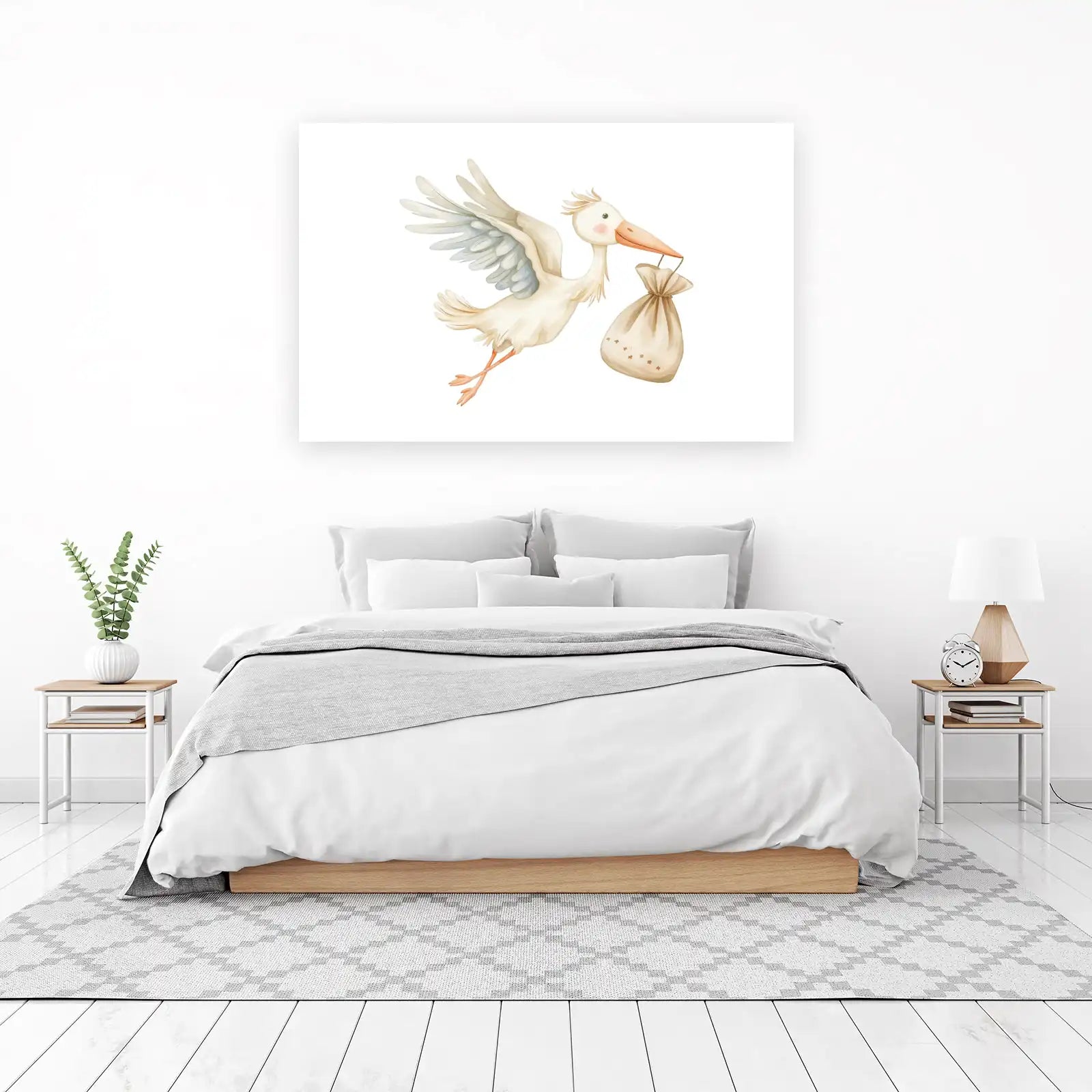 Whimsical Stork Baby Delivery Wall Art