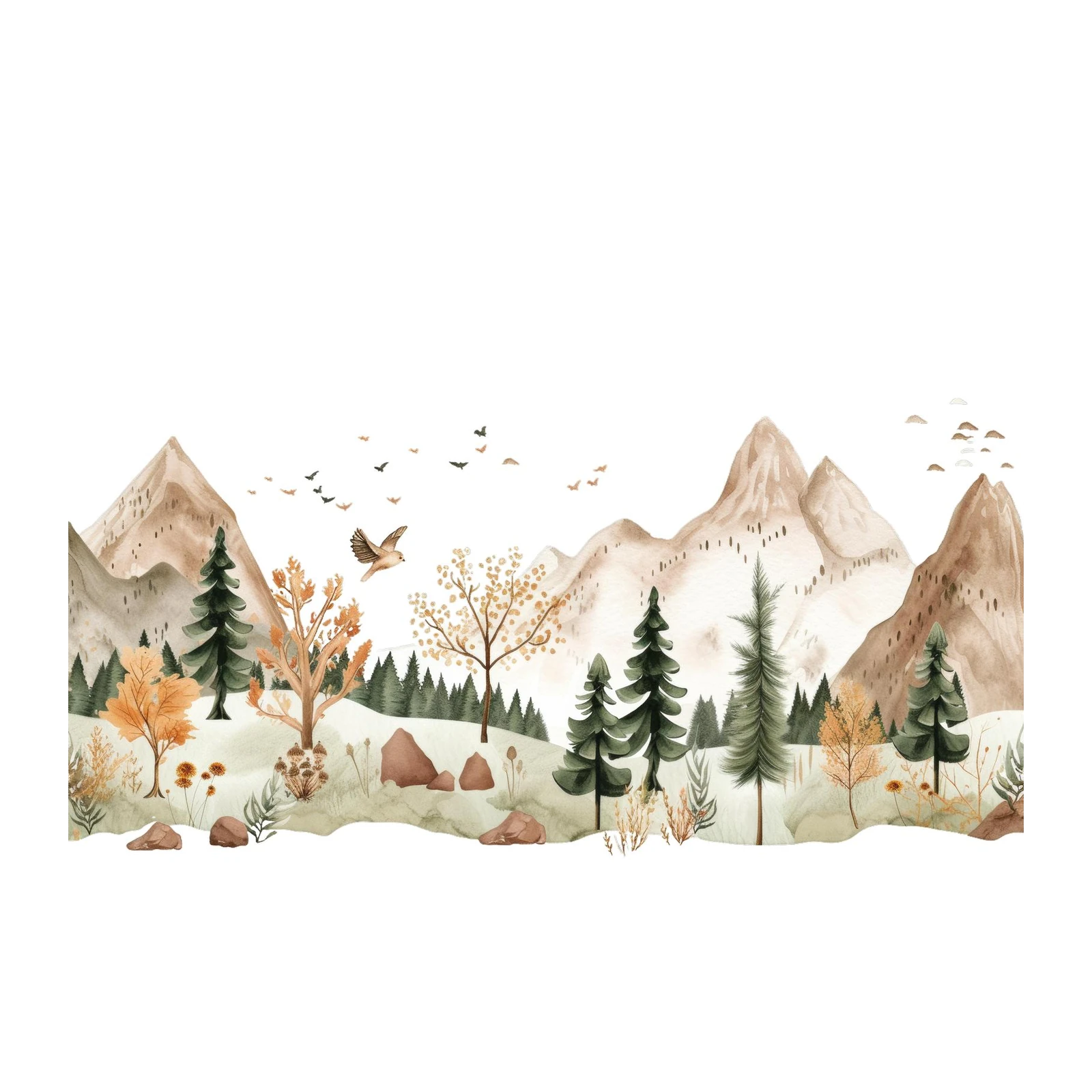 Boho Mountain Landscape Birds Wall Art