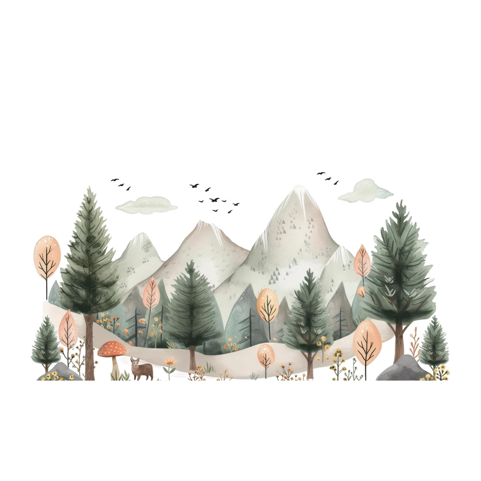 Whimsical Woodland Mountain Landscape Wall Art
