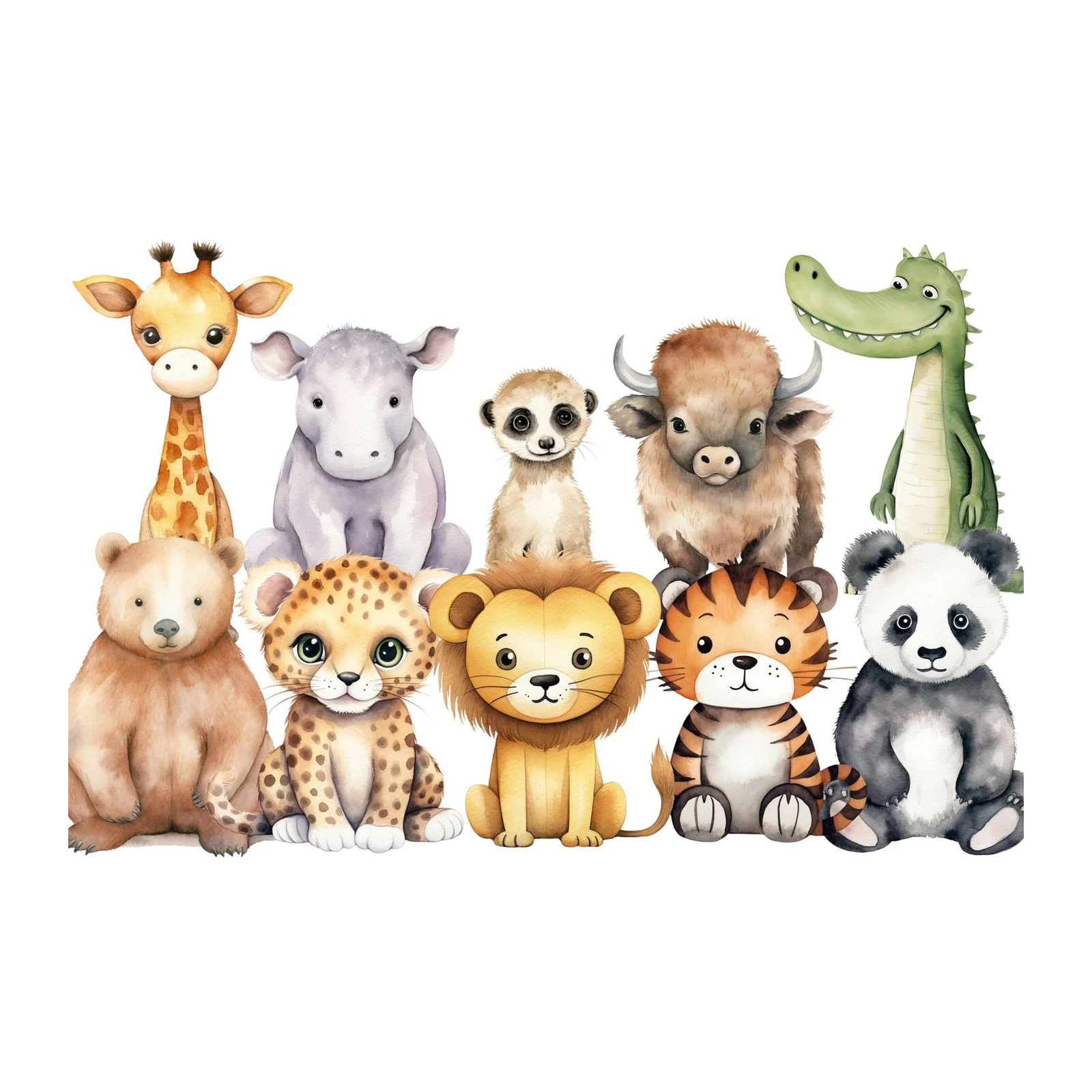 Cute Watercolor Jungle Animals Wall Art
