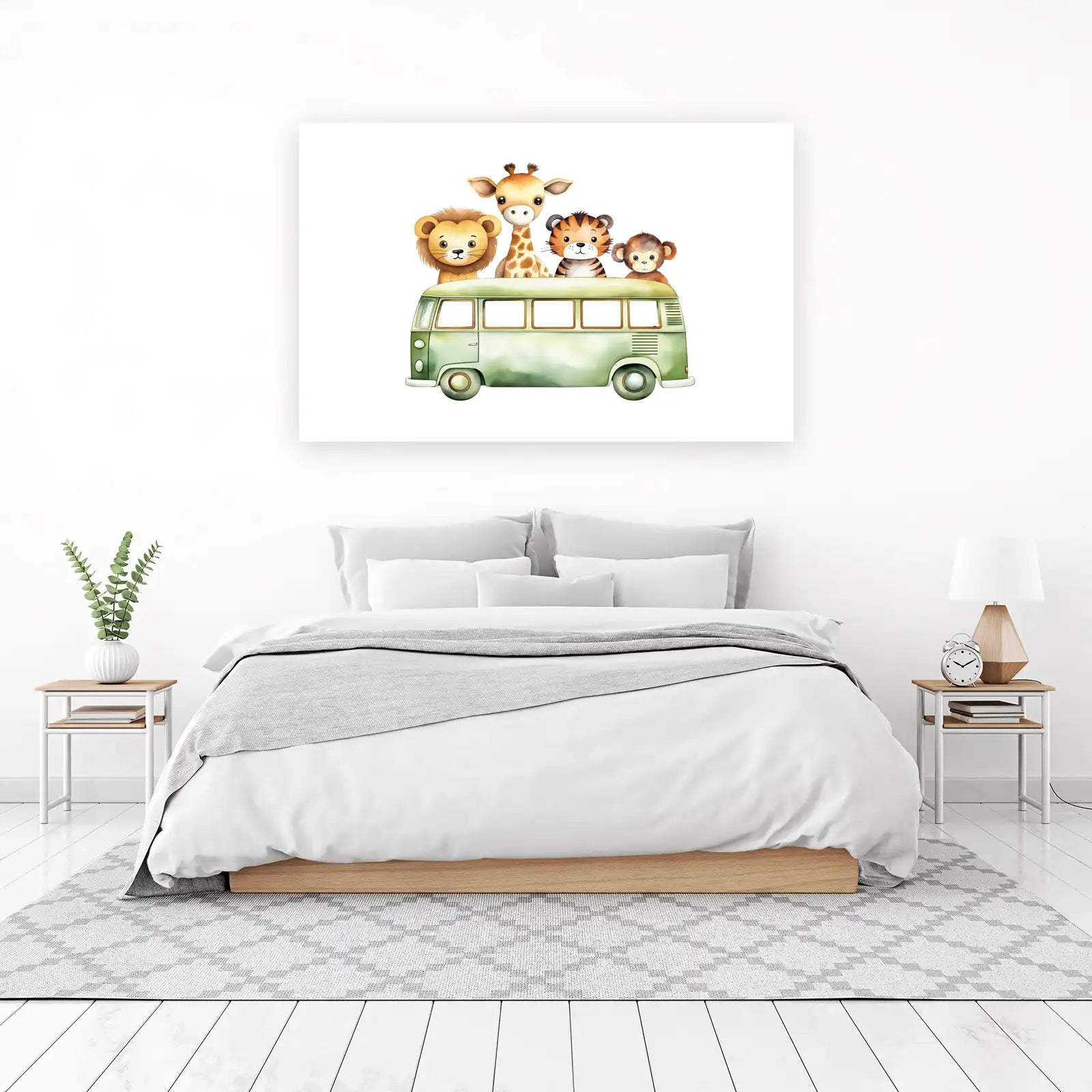 Adorable Safari Animals Van Watercolor Wall Art