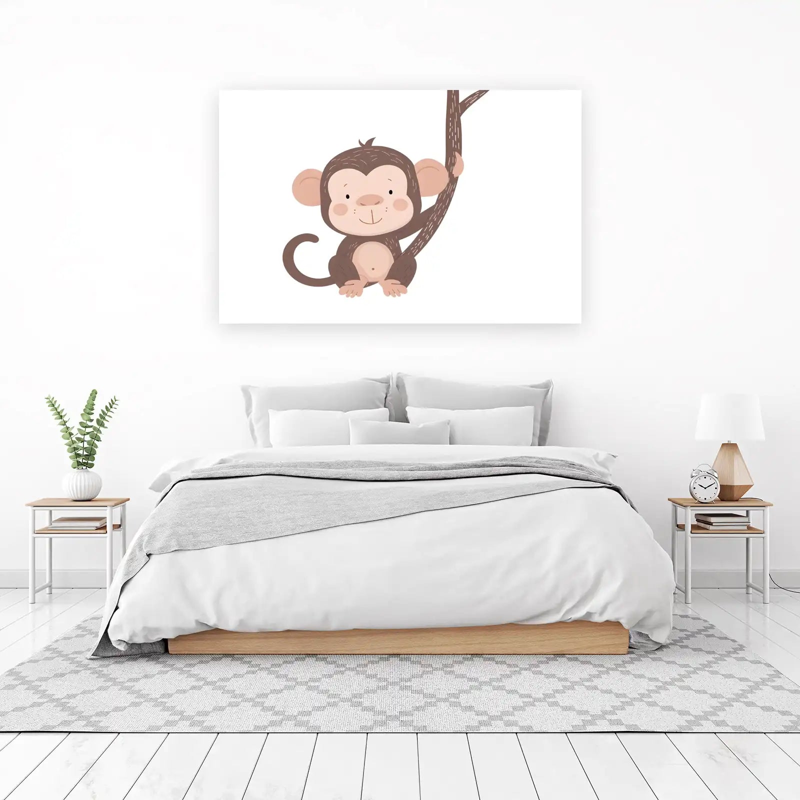 Cute Monkey Swinging on Tree Branch Wall Art