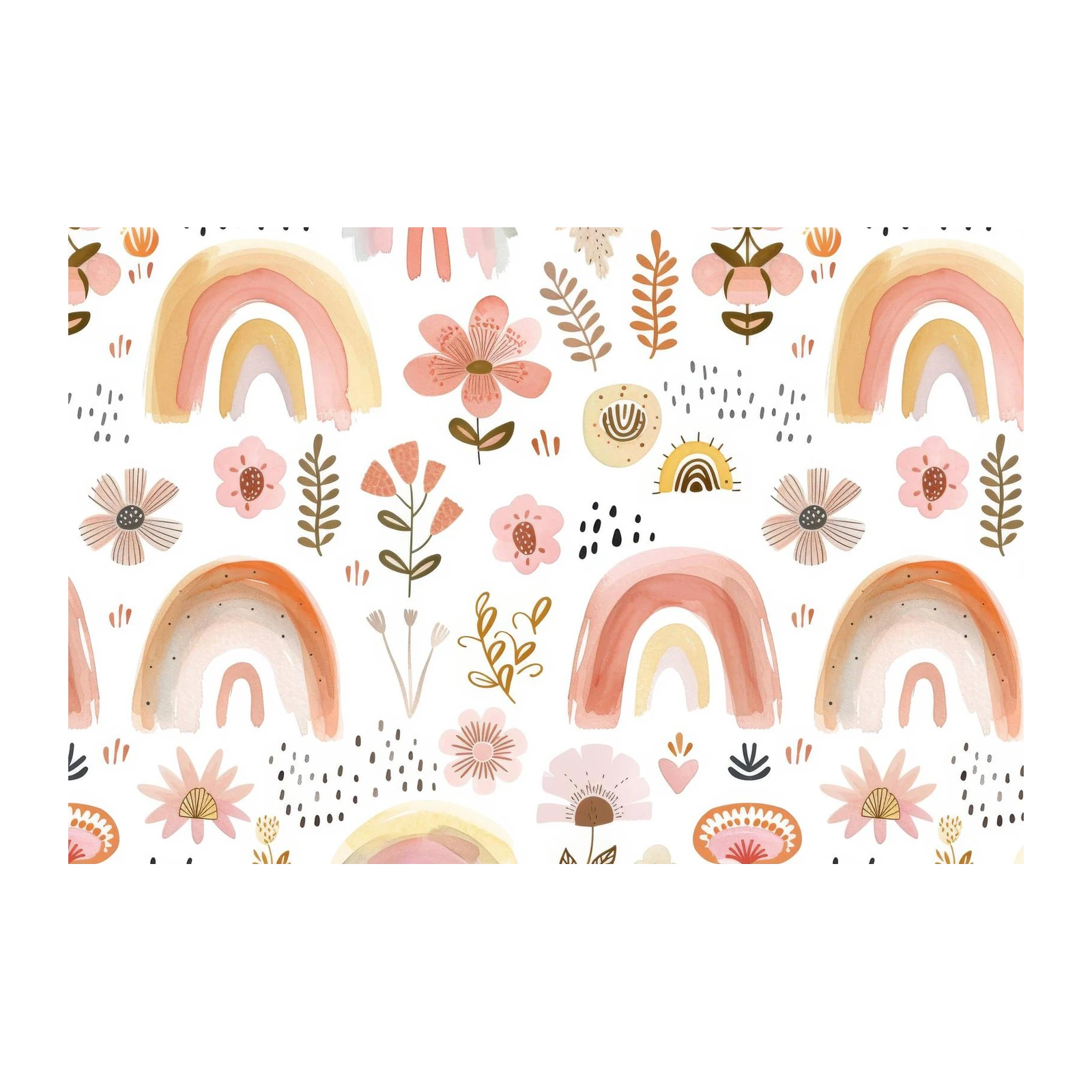 Boho Rainbow & Floral Watercolor Wall Art