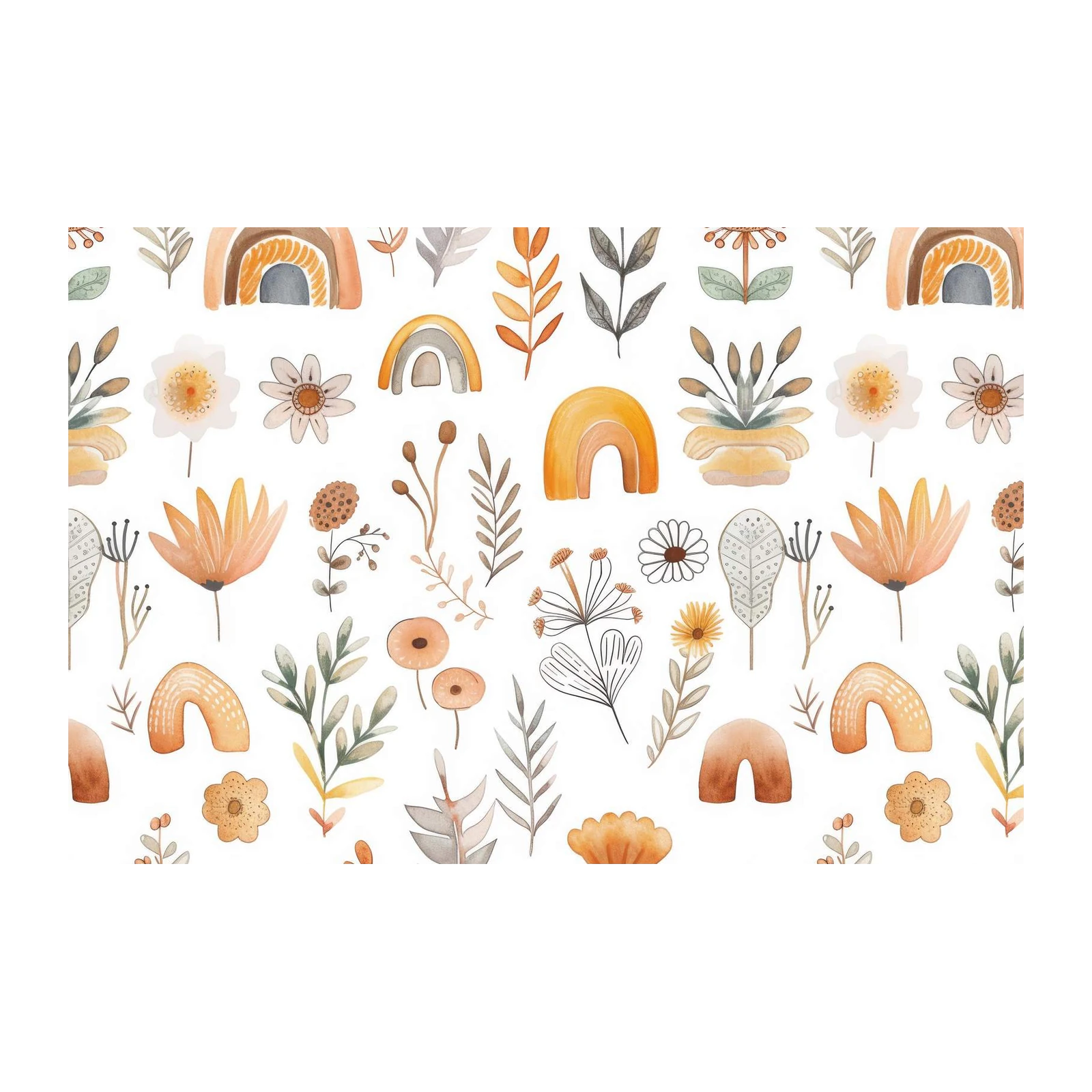 Boho Rainbow Floral Watercolor Wall Art