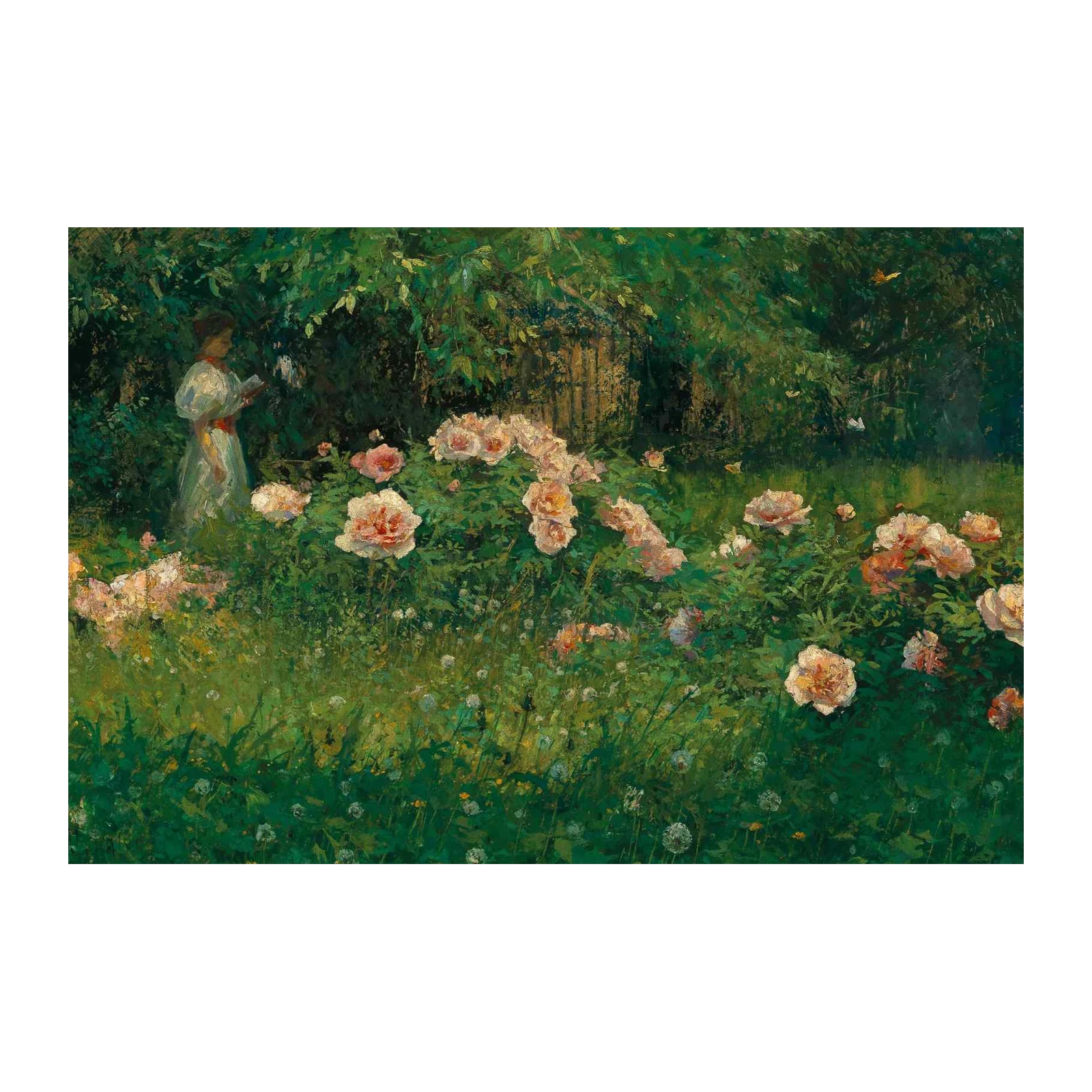 Serene Garden Reading Lady Roses Wall Art