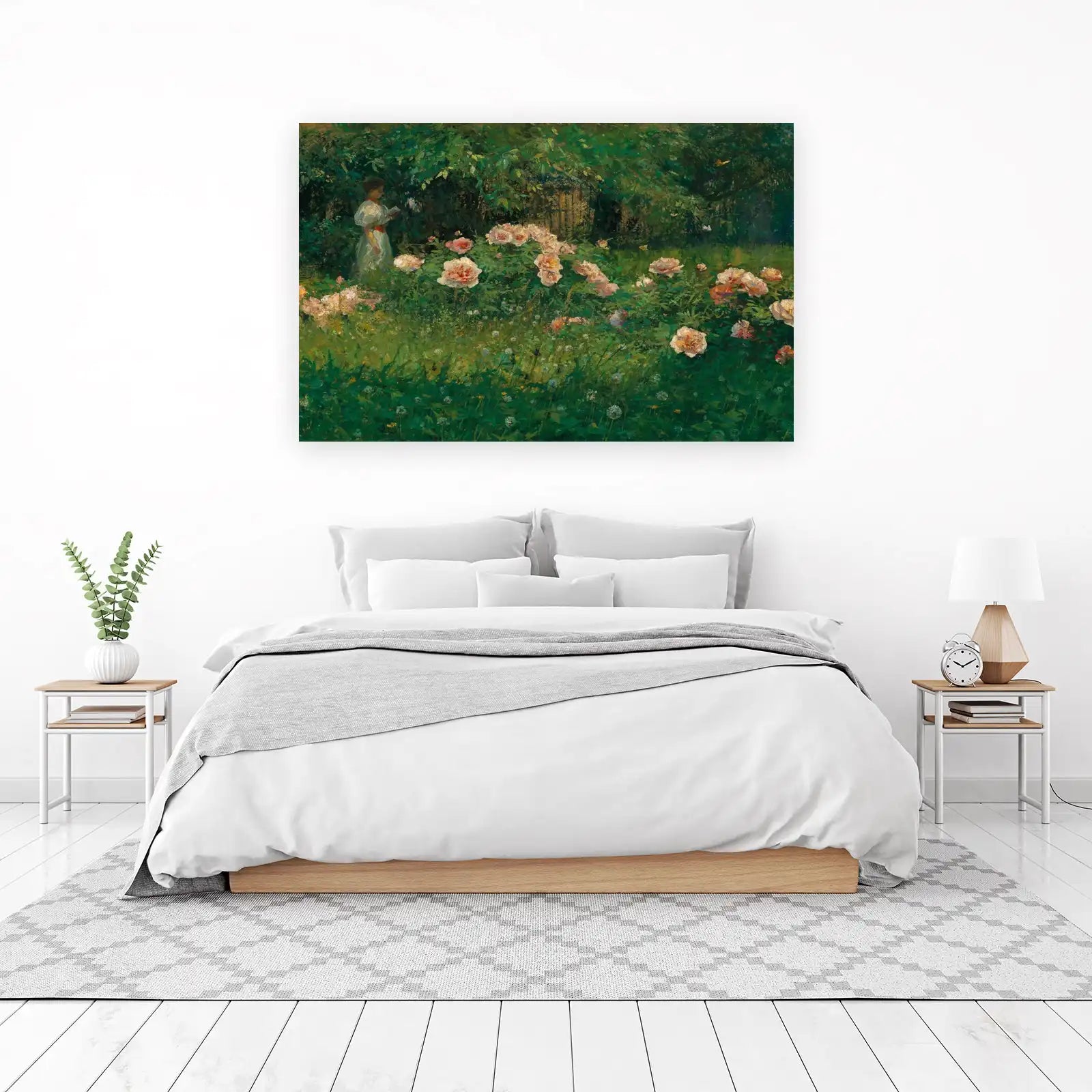 Serene Garden Reading Lady Roses Wall Art