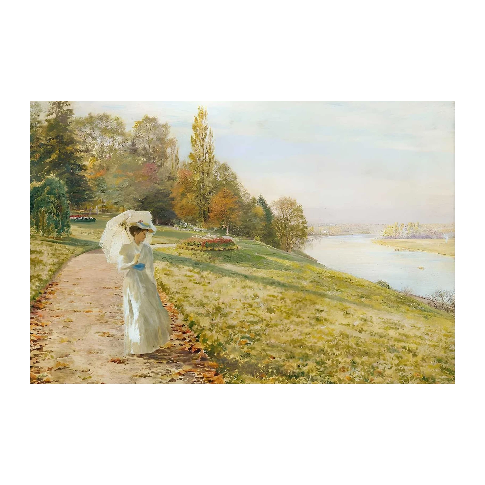 Elegant Woman Autumn Landscape Wall Art