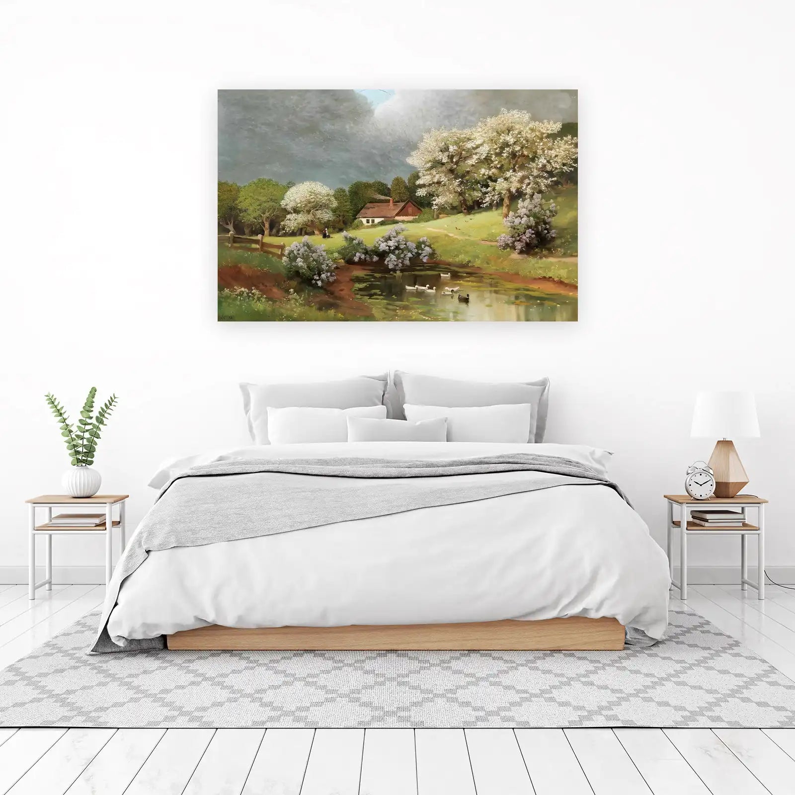 Pastoral Spring Cottage & Pond Wall Art