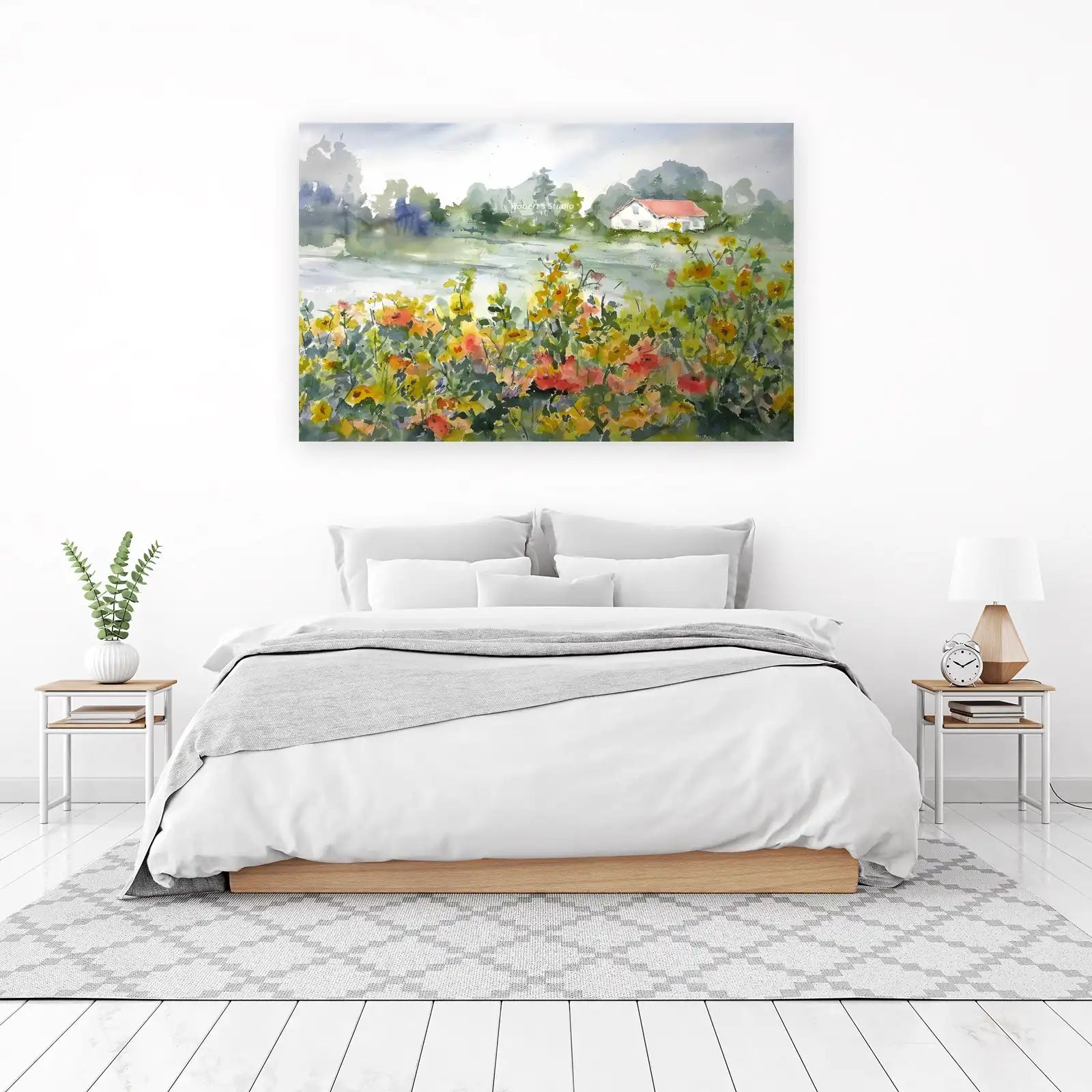 Serene Countryside Watercolor Wall Art