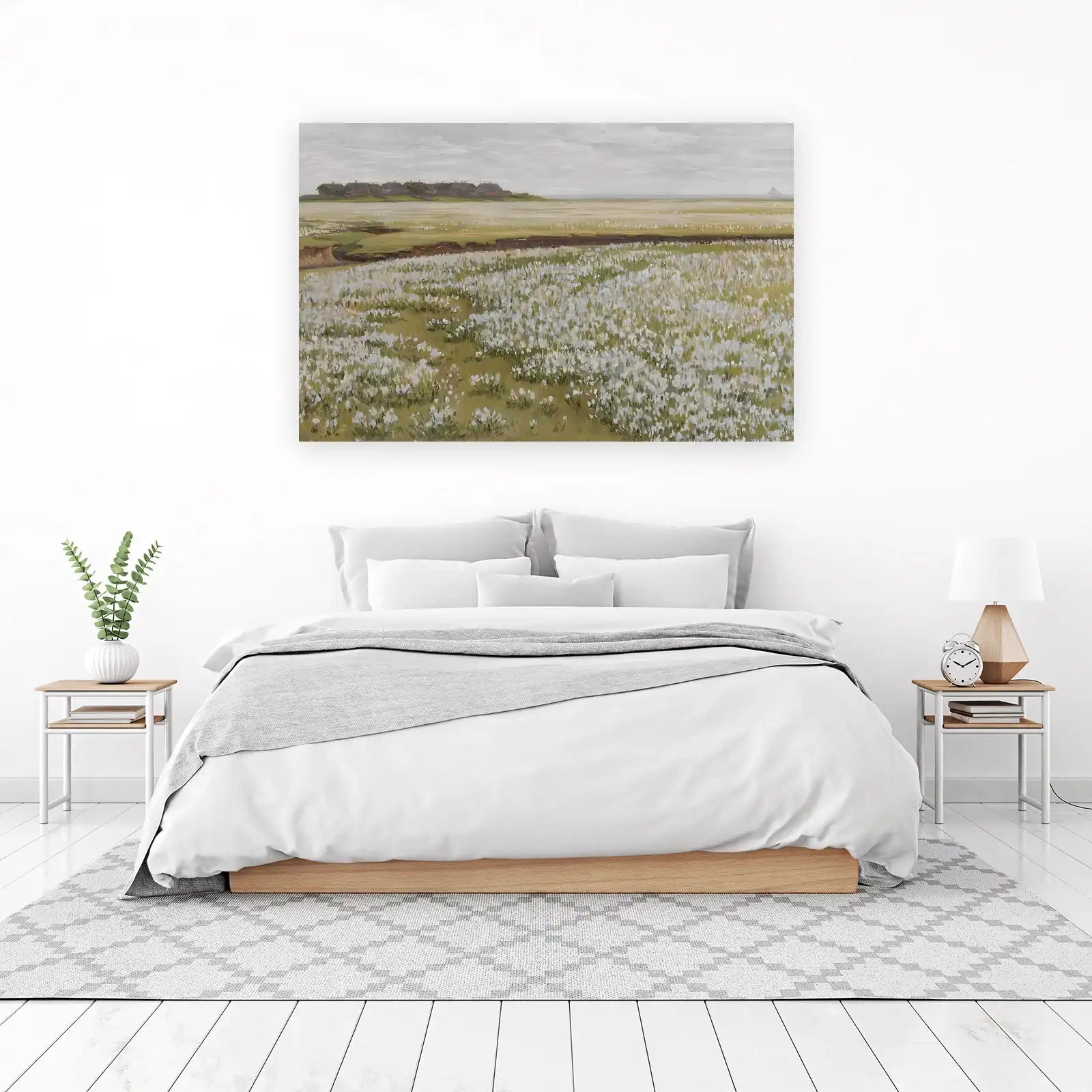 Serene Coastal Meadow with Thatched Cottages Wall Art