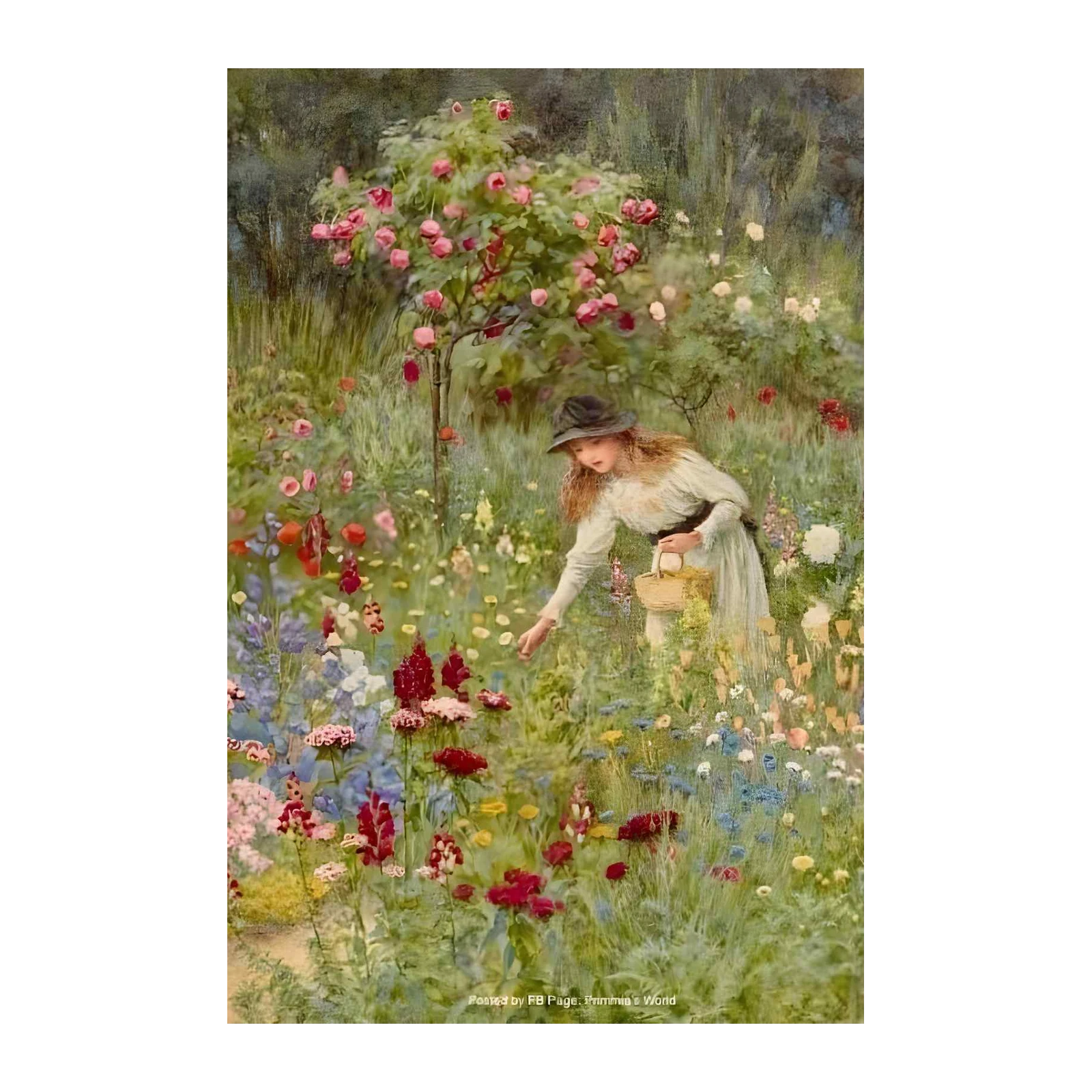 Vintage Garden Bloom Girl Wall Art