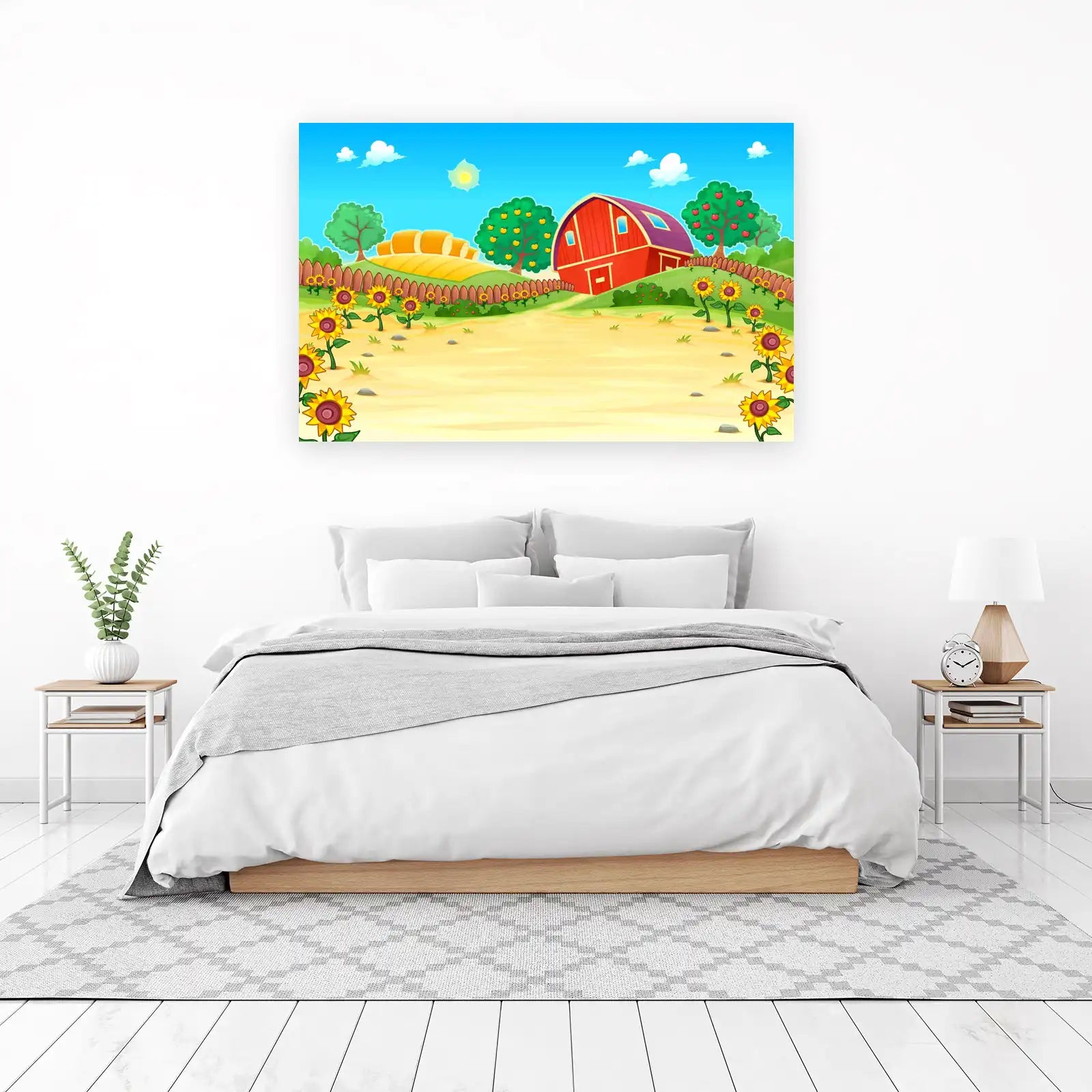 Charming Farmhouse Sunflower Landscape Wall Art