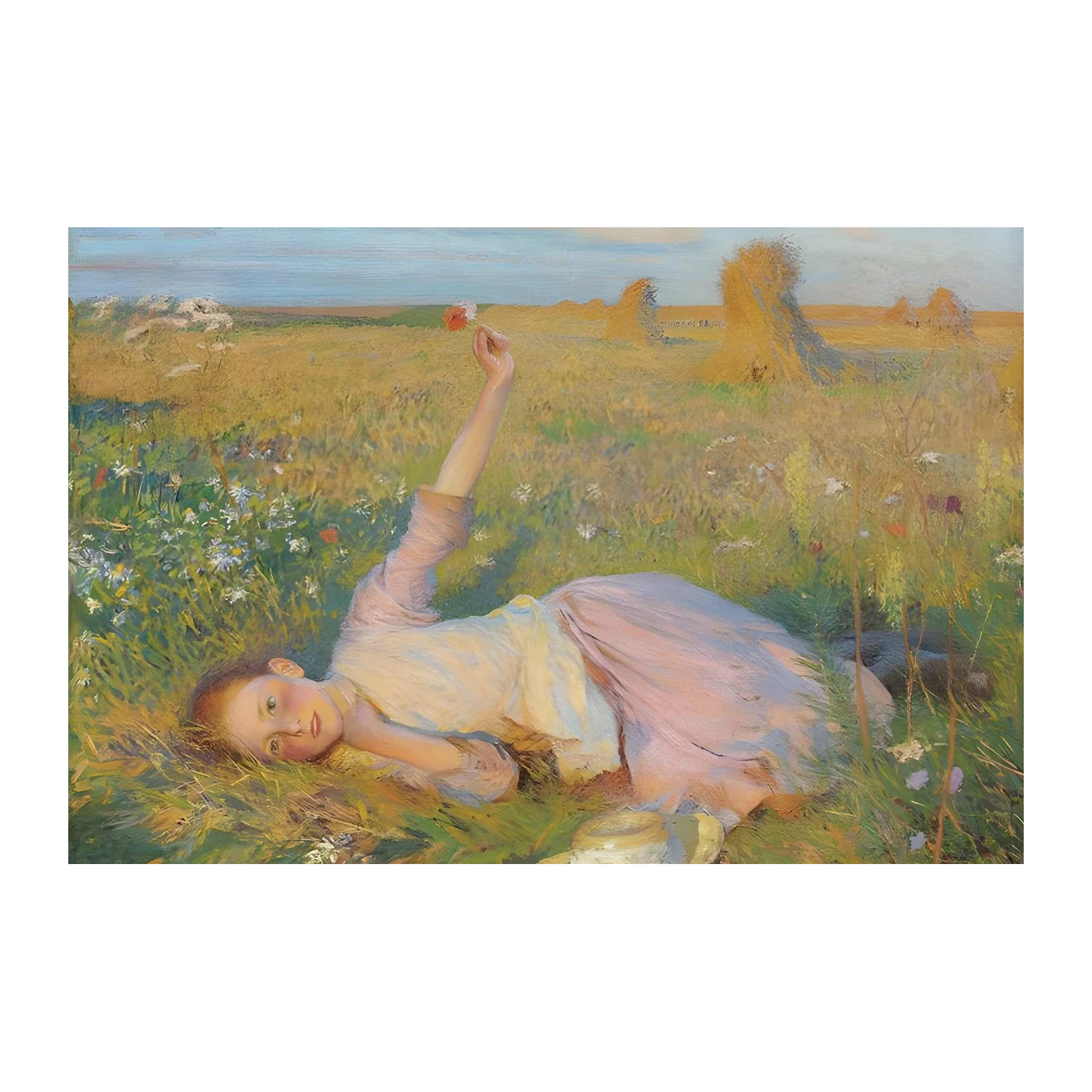 Serene Meadow Girl with Poppy Wall Art