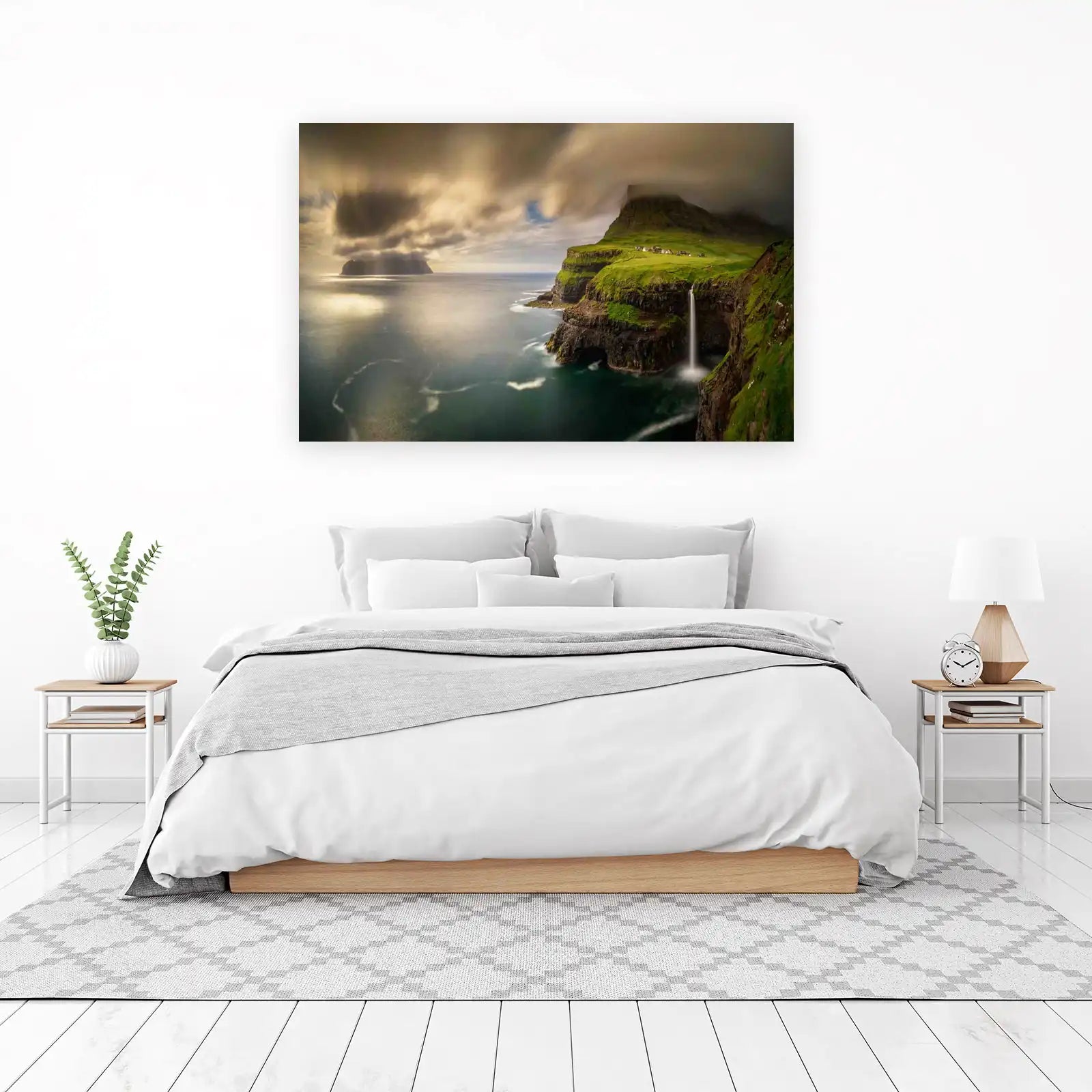 Majestic Waterfall Coastal Village Wall Art