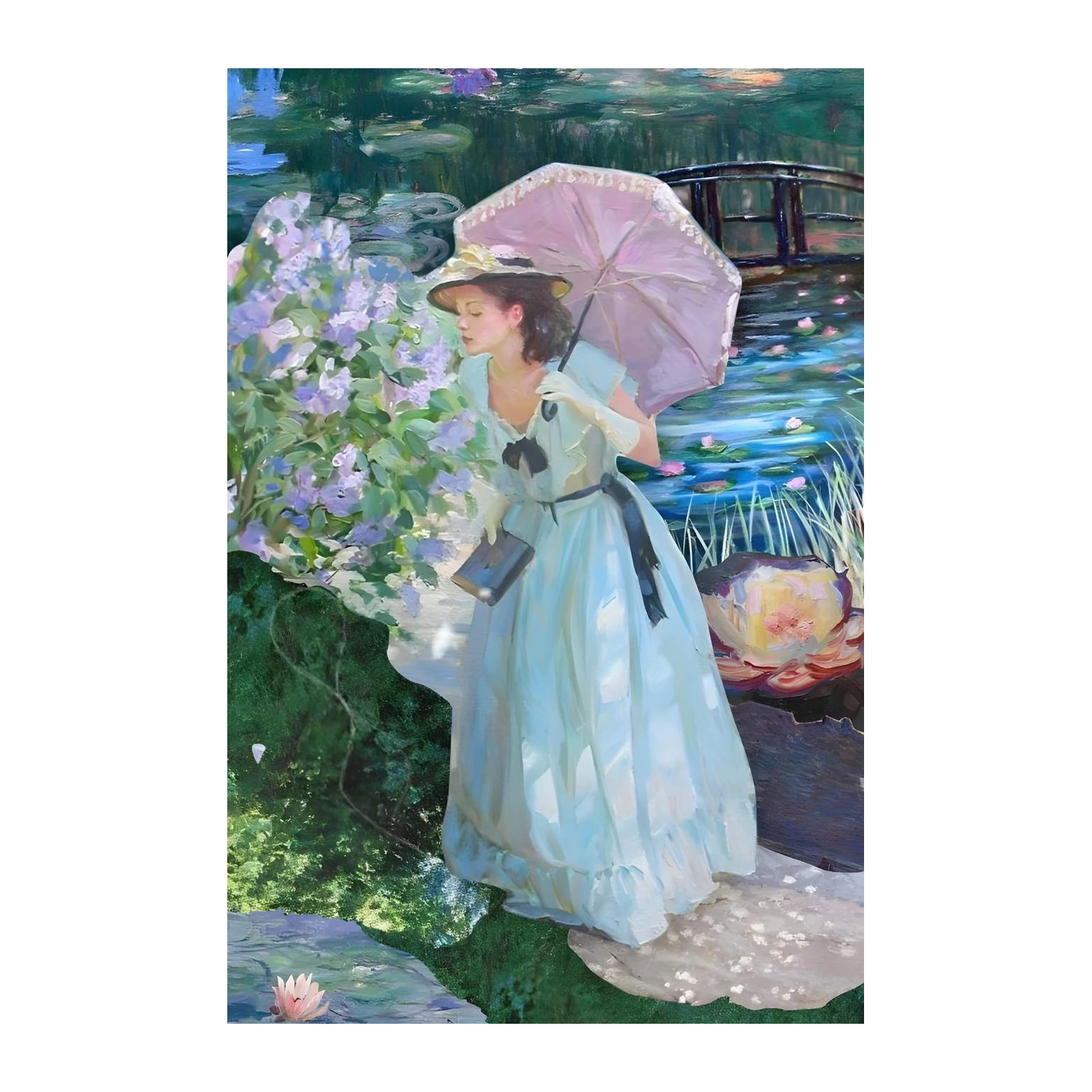 Impressionist Garden Lady Lily Pad Wall Art
