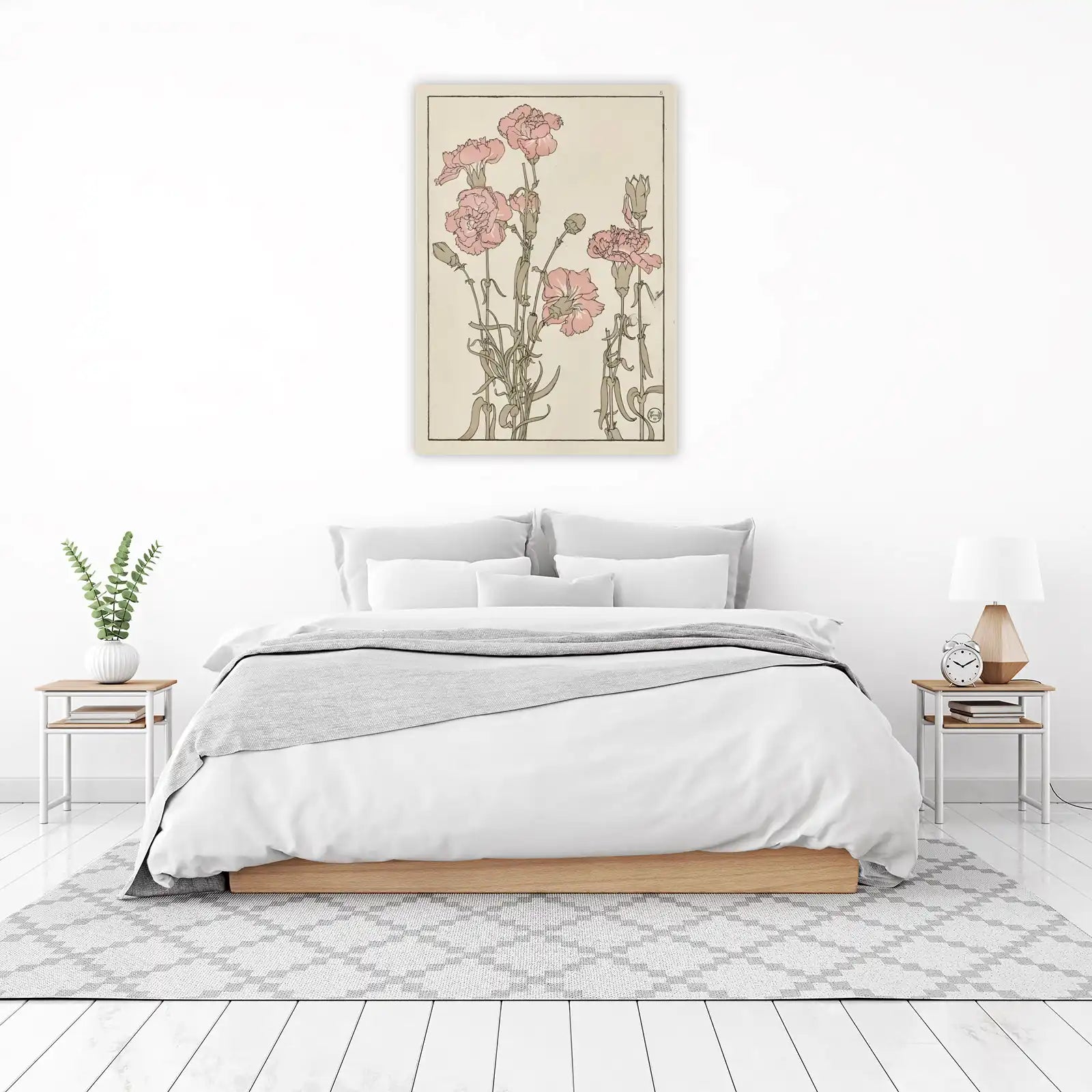 Elegant Pink Carnations Botanical Art Wall Art