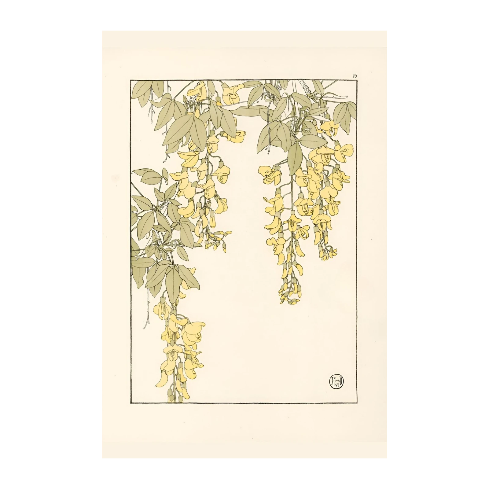 Vintage Yellow Floral Art Nouveau Wall Art