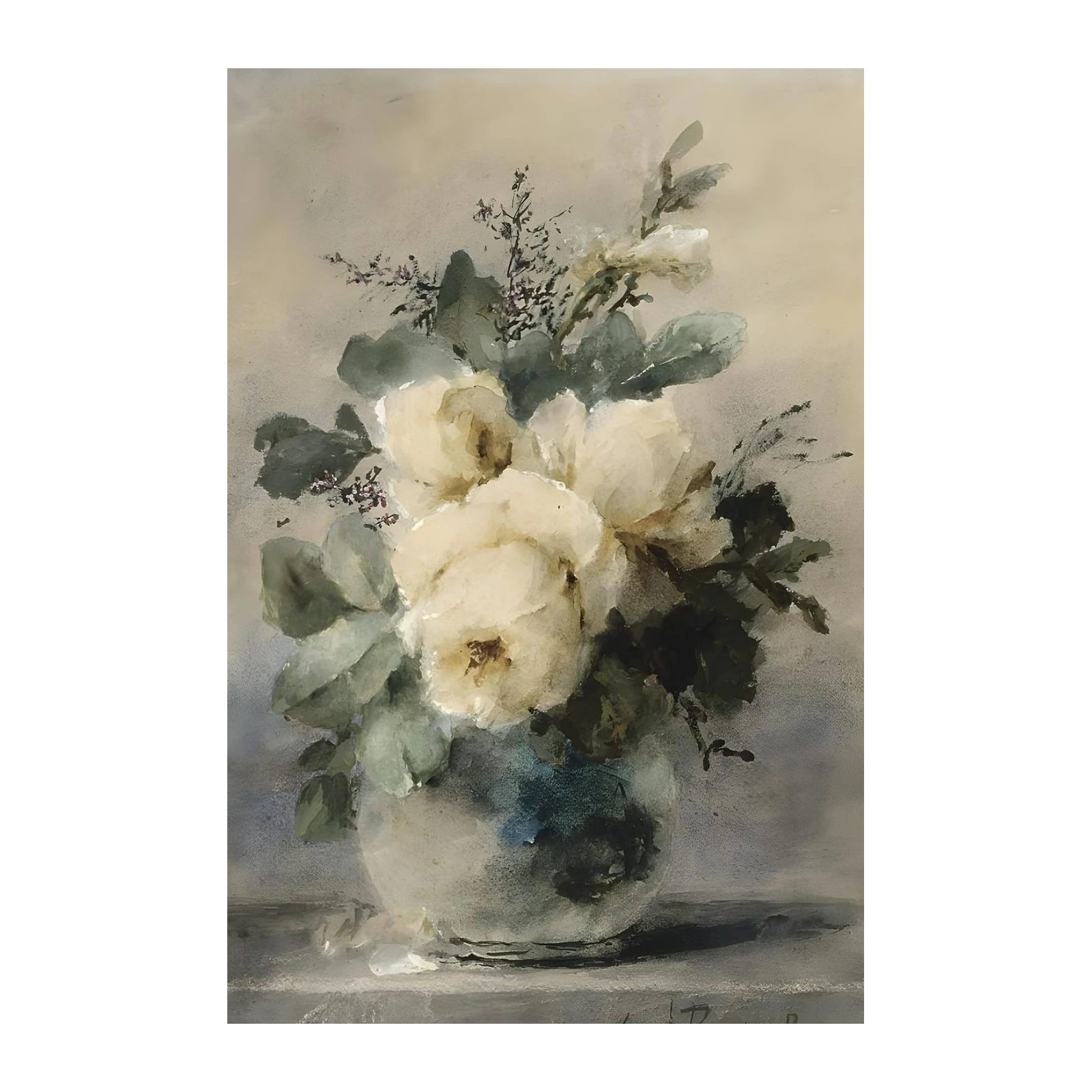 Elegant White Roses Still Life Wall Art