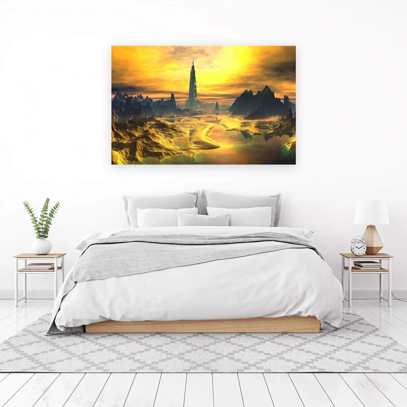 Futuristic Cityscape Golden Hour Wall Art