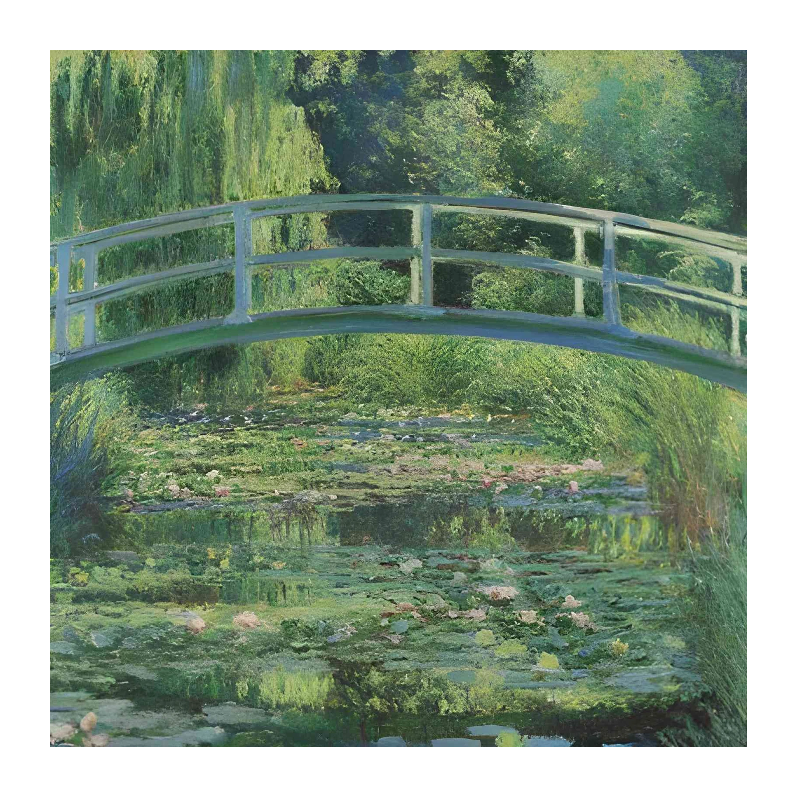 Serene Japanese Bridge Water Lilies Wall Art