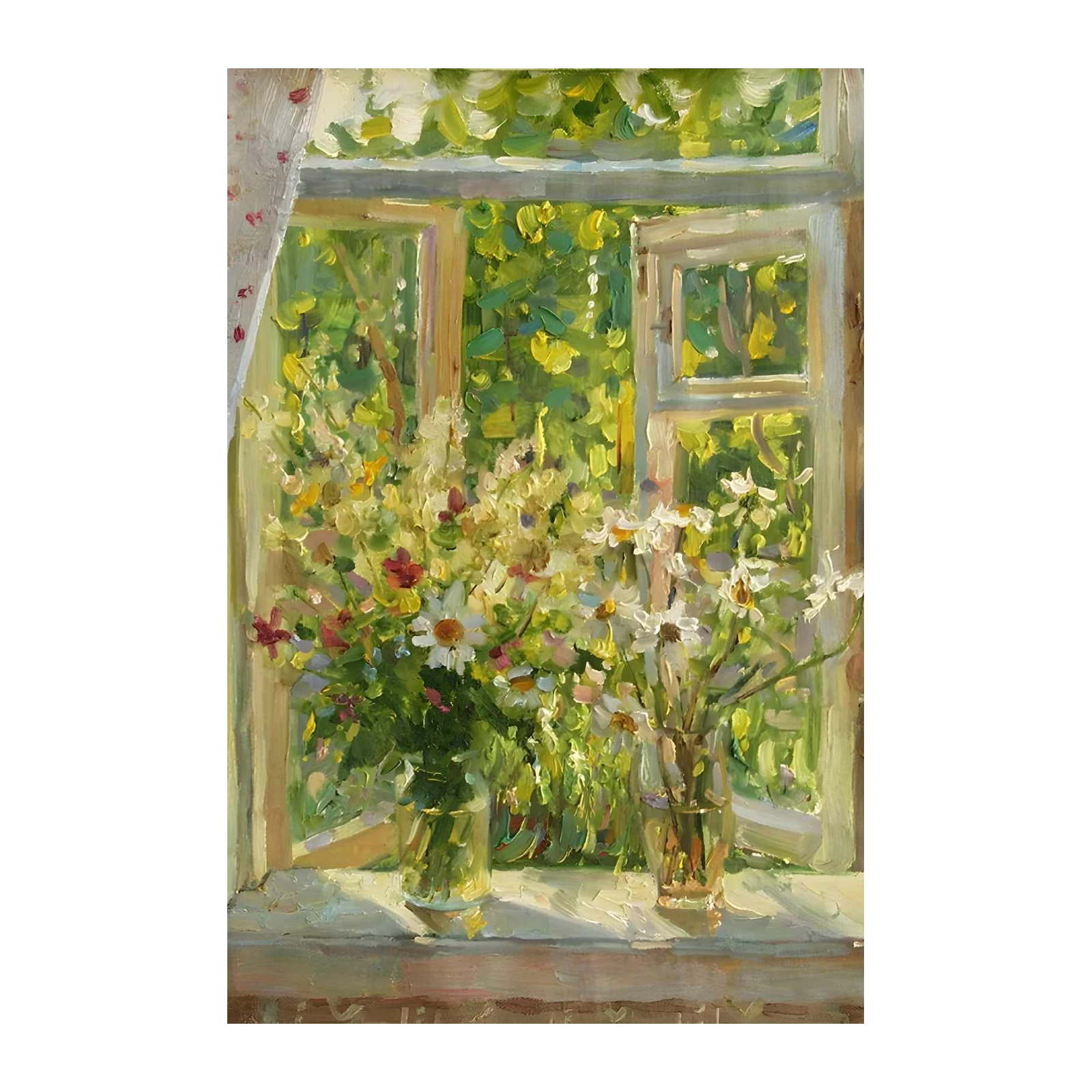 Sunlit Garden Flowers Window Wall Art