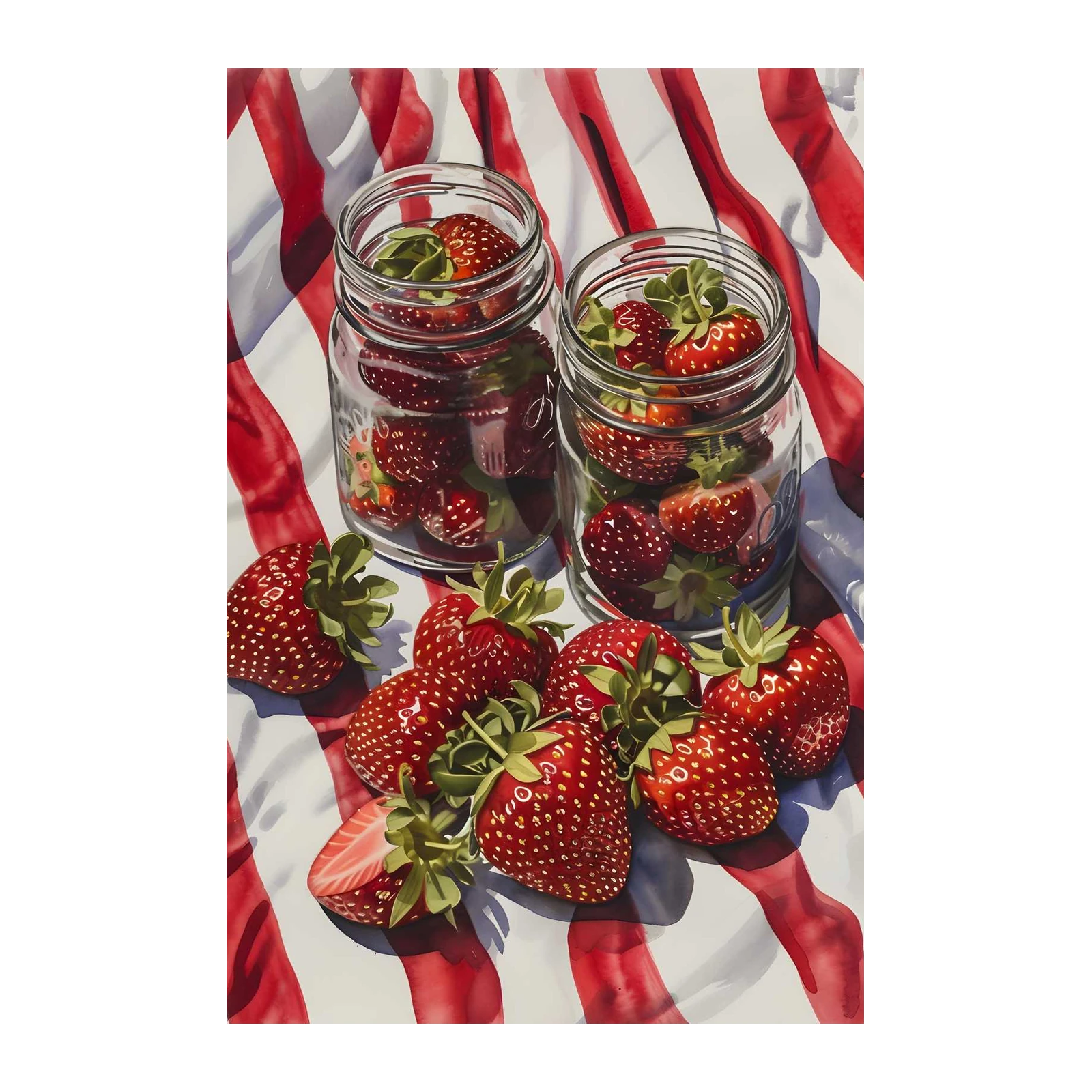 Vibrant Strawberries in Jars Wall Art