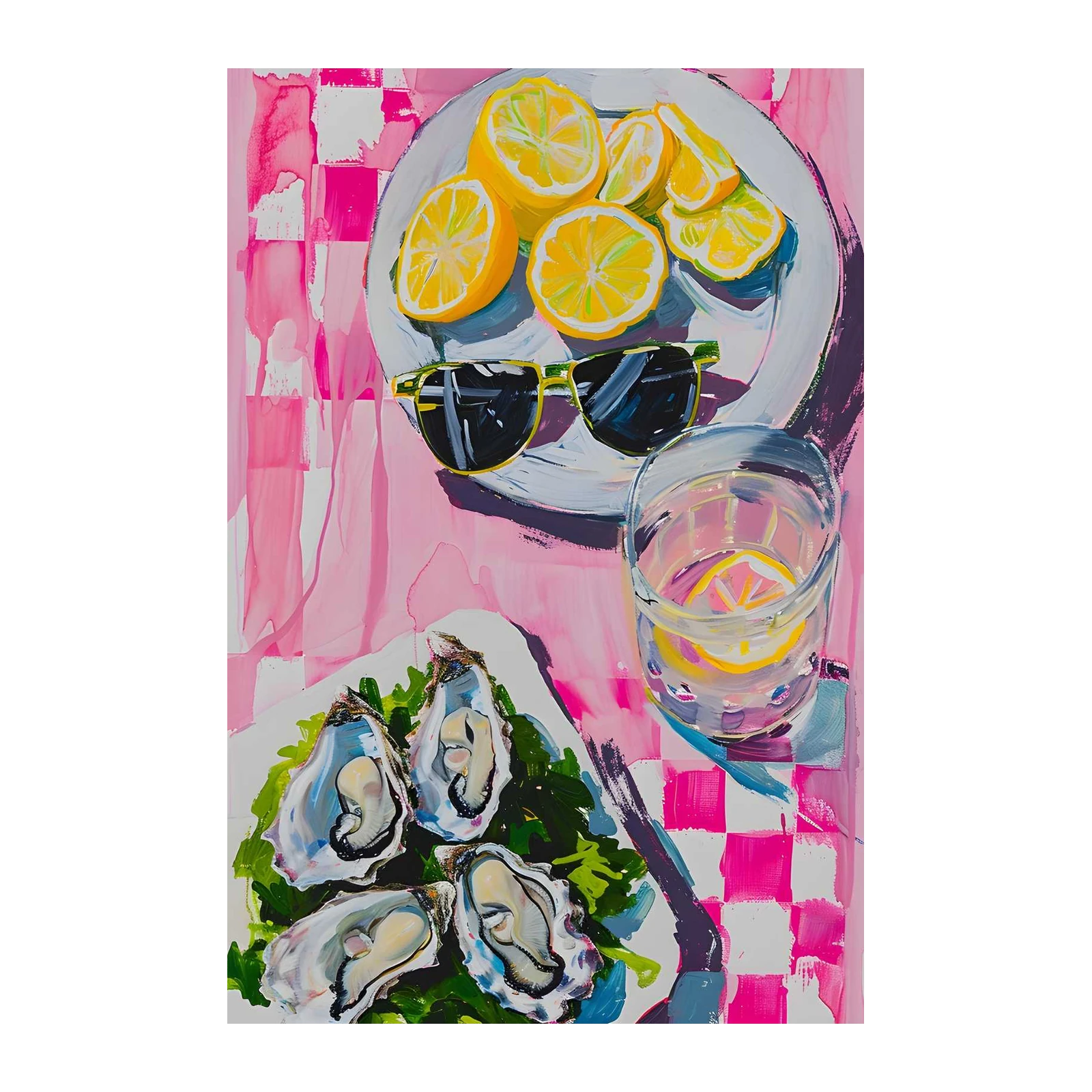 Vibrant Oysters & Lemons Beach Day Wall Art