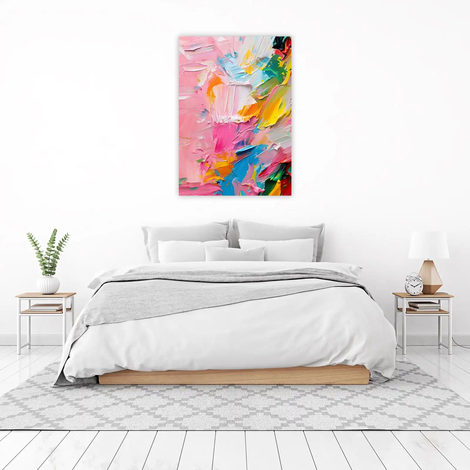 Vibrant Abstract Impasto Pink & Blue Wall Art