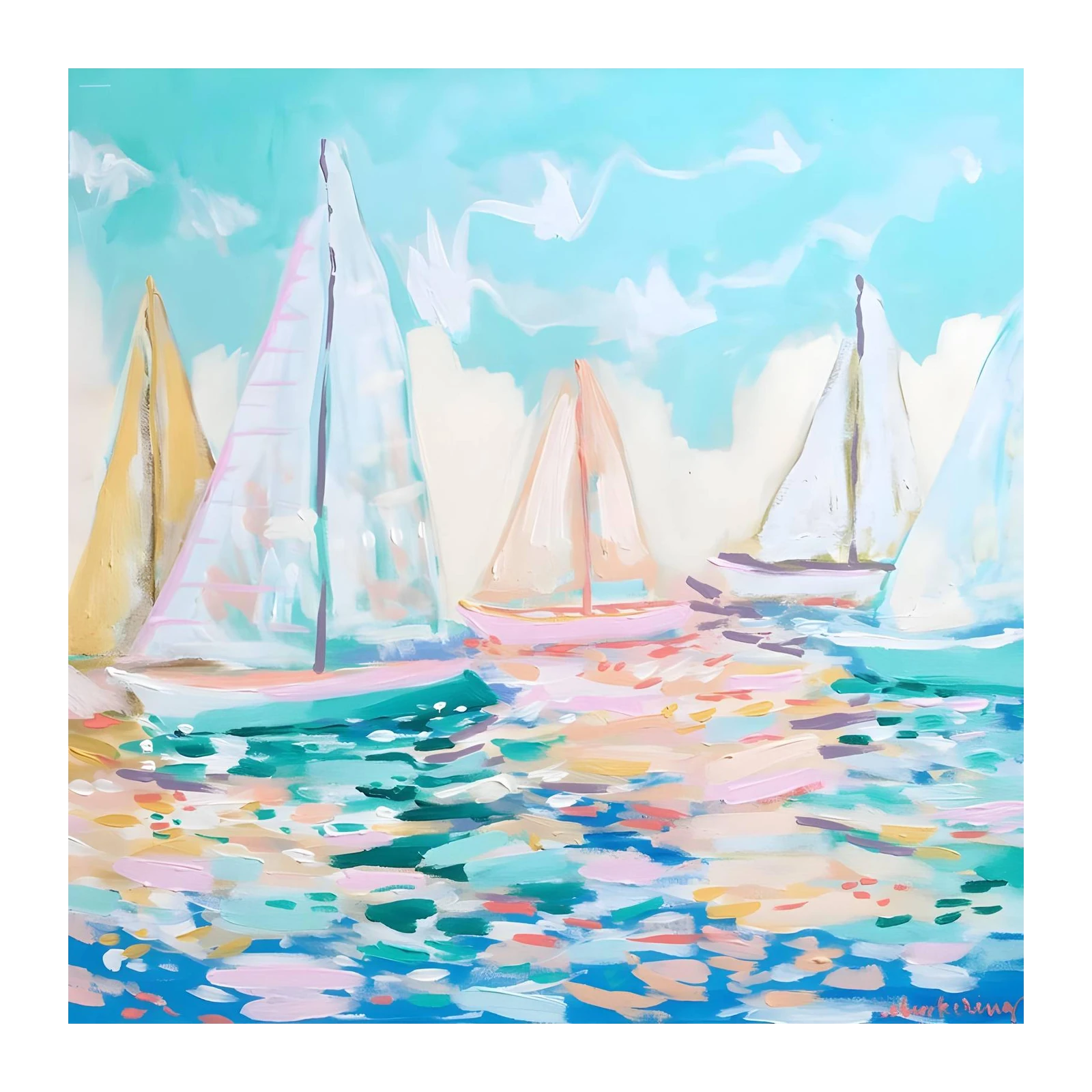 Serene Sailing Boats Pastel Wall Art
