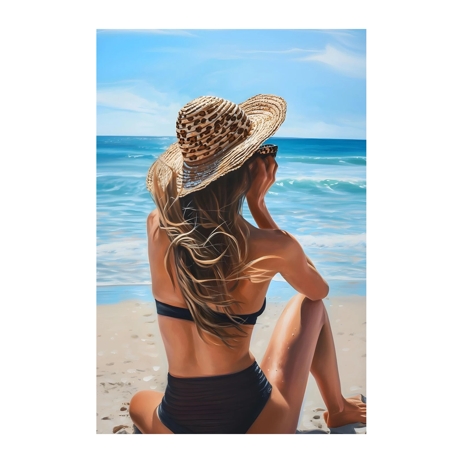 Serene Beach Day Leopard Hat Wall Art
