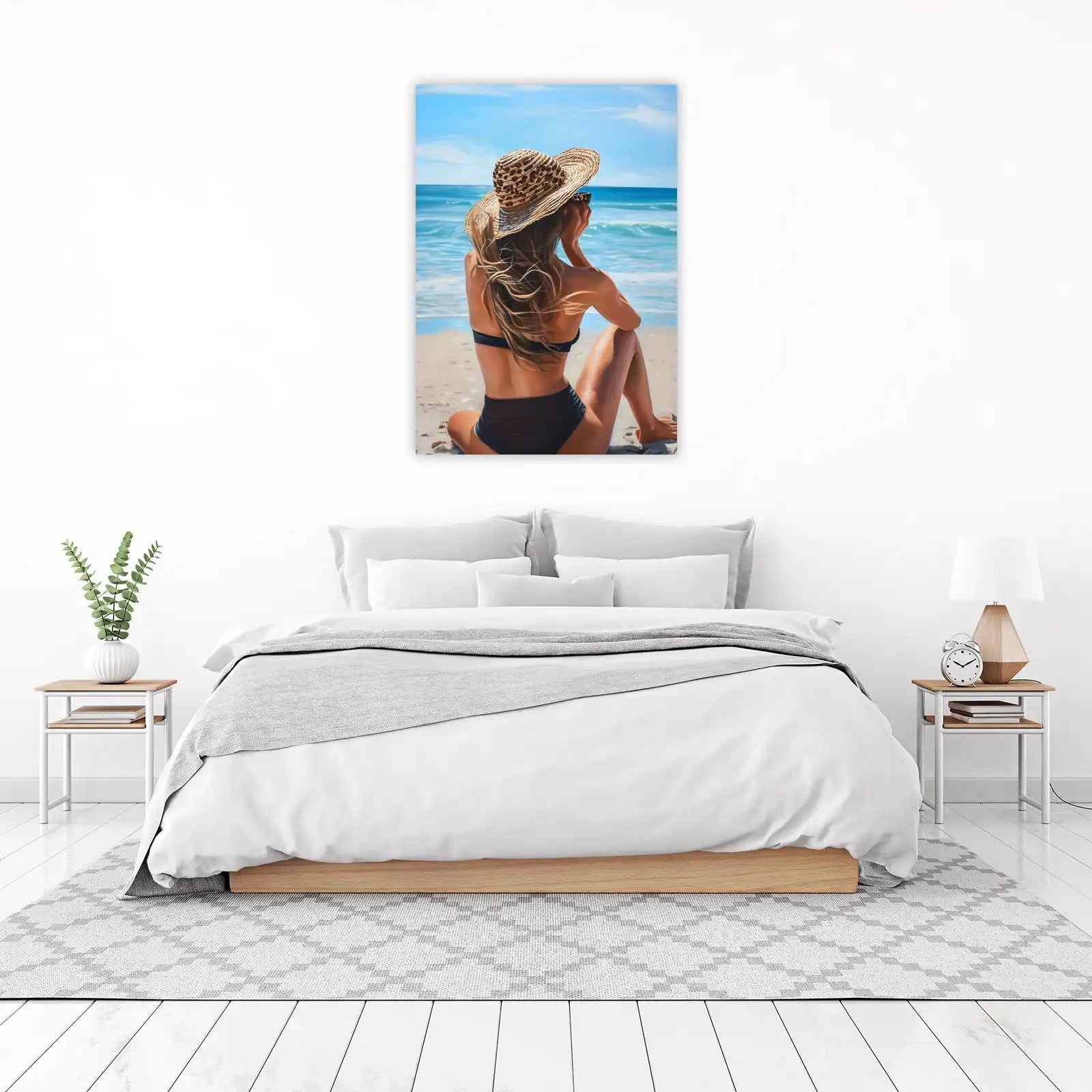 Serene Beach Day Leopard Hat Wall Art