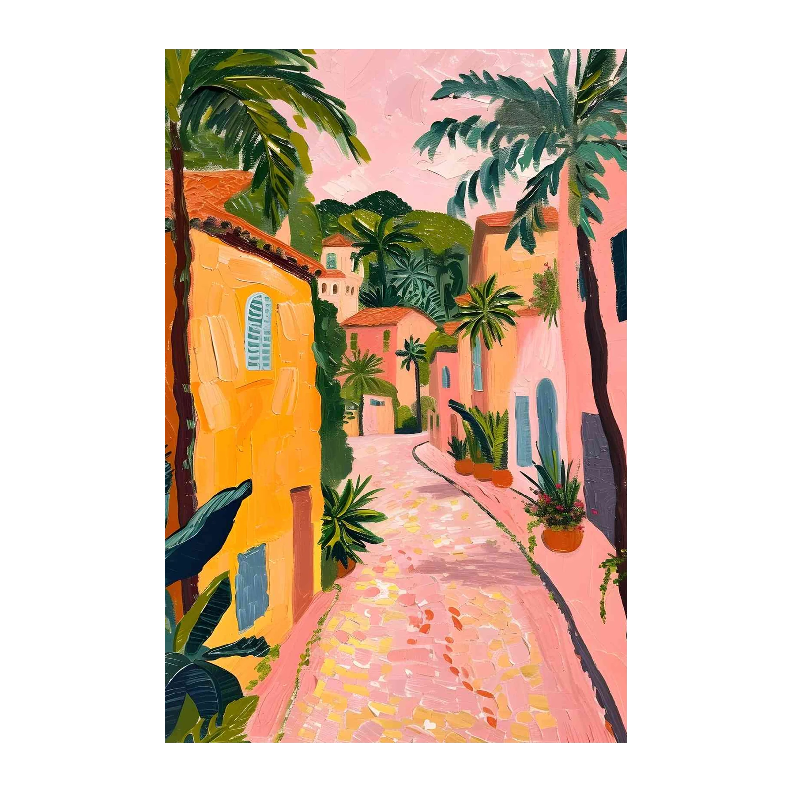 Vibrant Mediterranean Village Scene Wall Art
