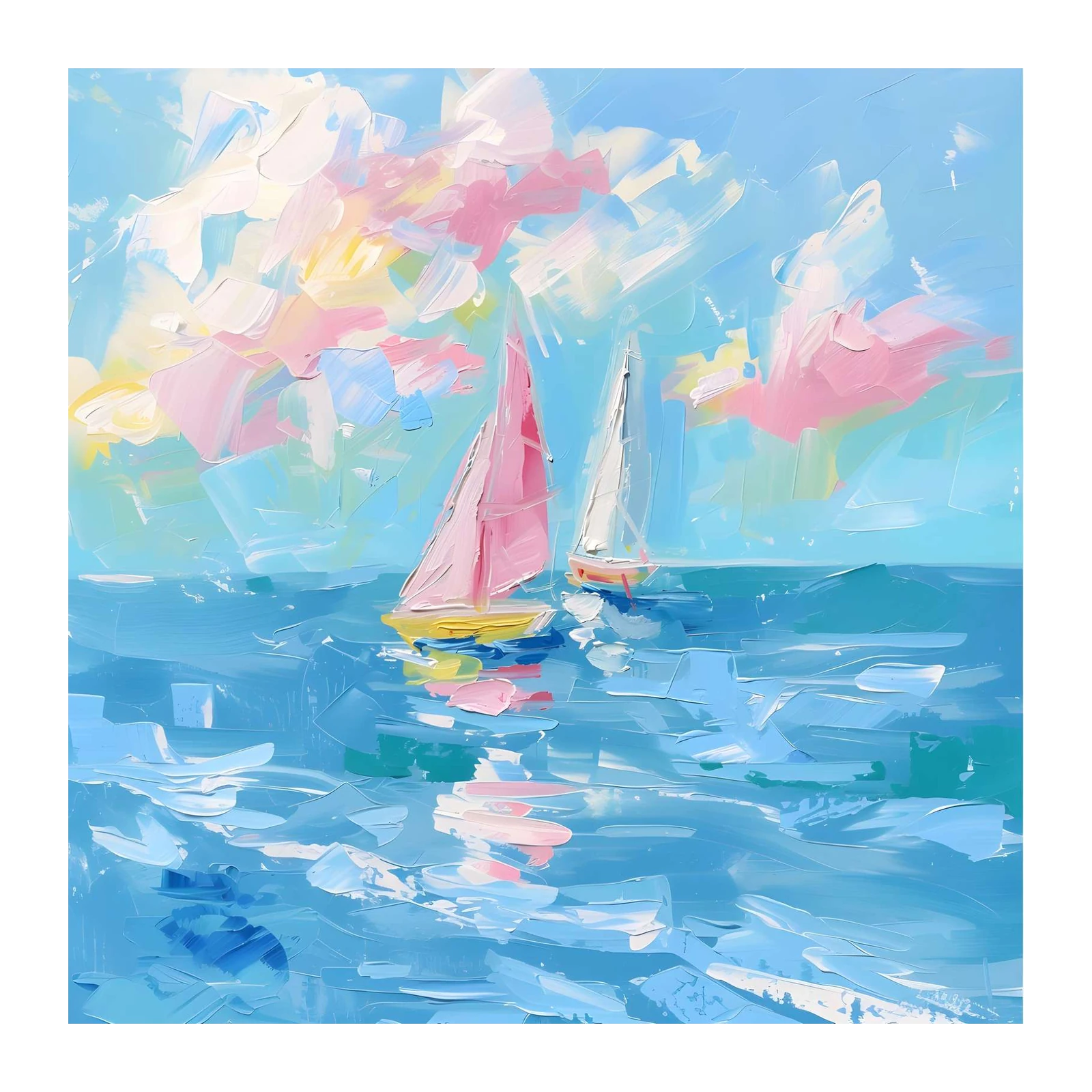 Abstract Sailboats Pink Sky Wall Art