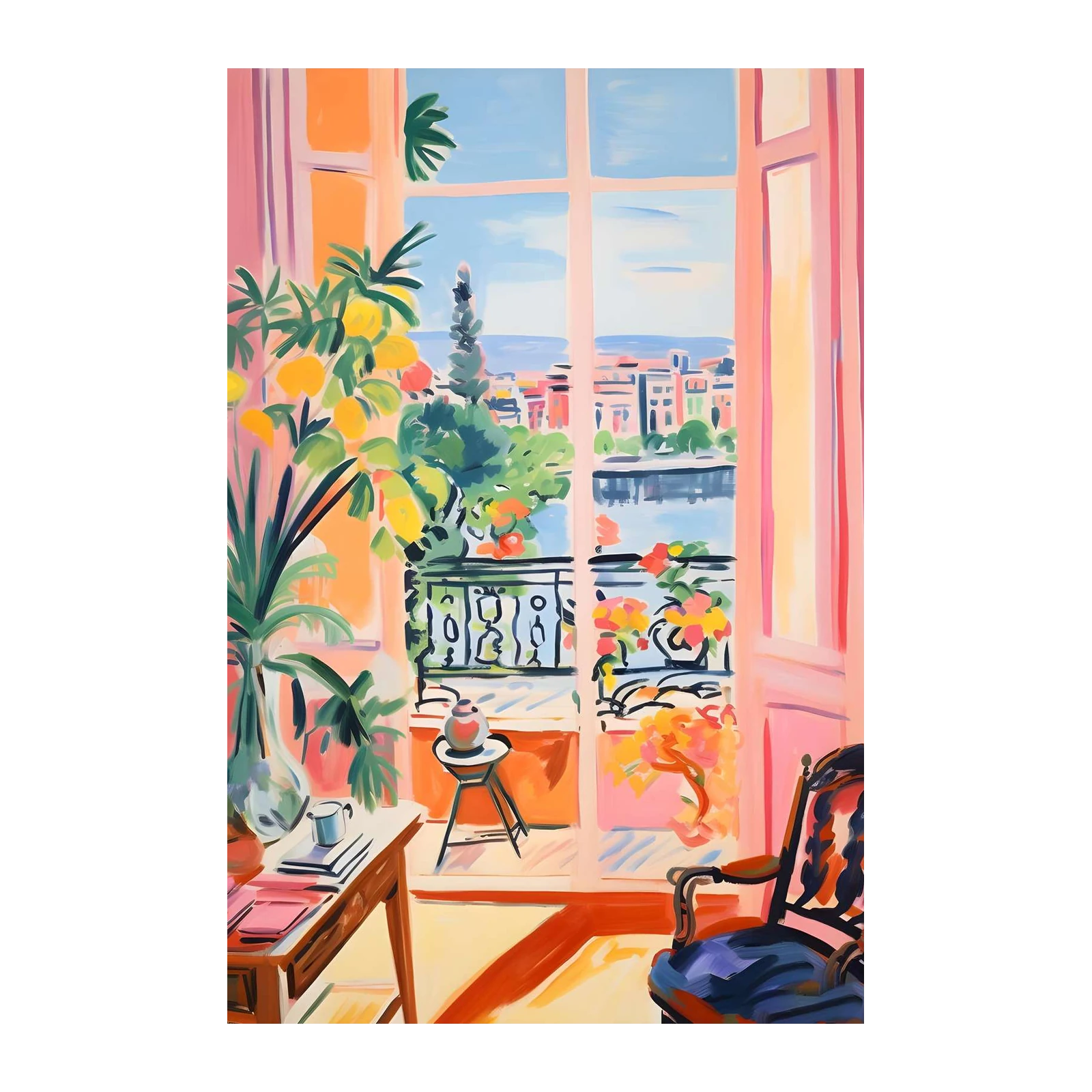Vibrant Floral Balcony View Wall Art