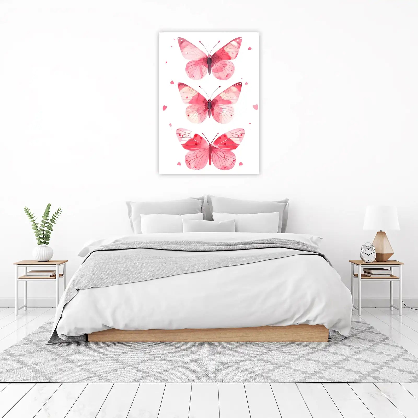 Elegant Pink Butterfly Trio Watercolor Wall Art