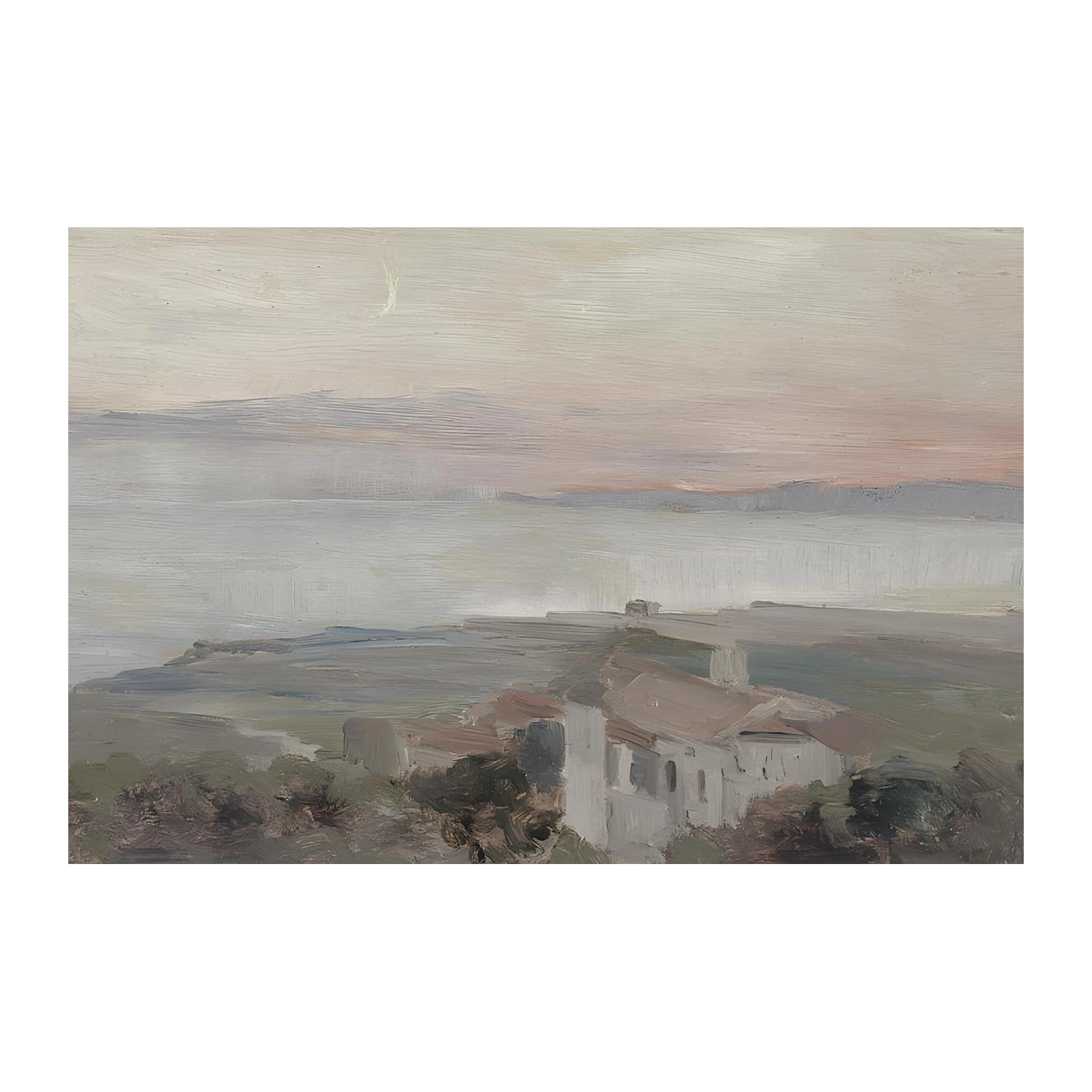 Serene Coastal Village Oil Painting Wall Art