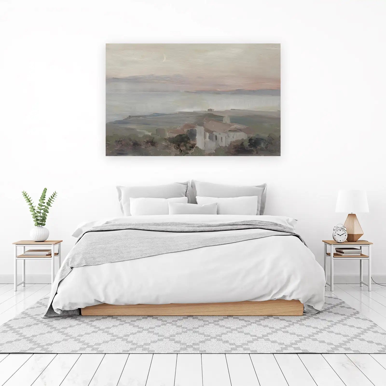 Serene Coastal Village Oil Painting Wall Art