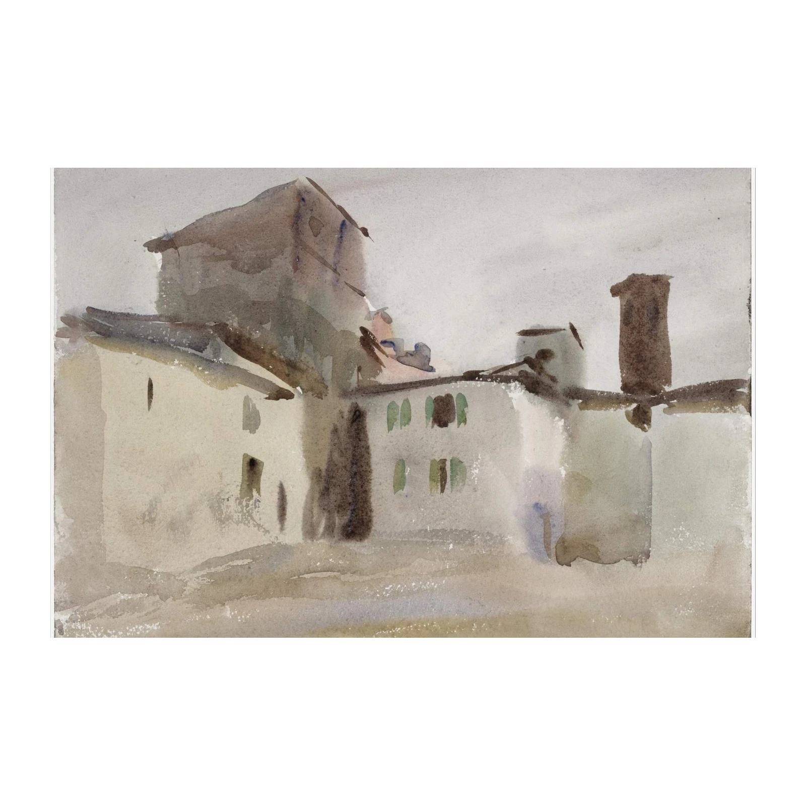 Misty Village Landscape Watercolor Wall Art