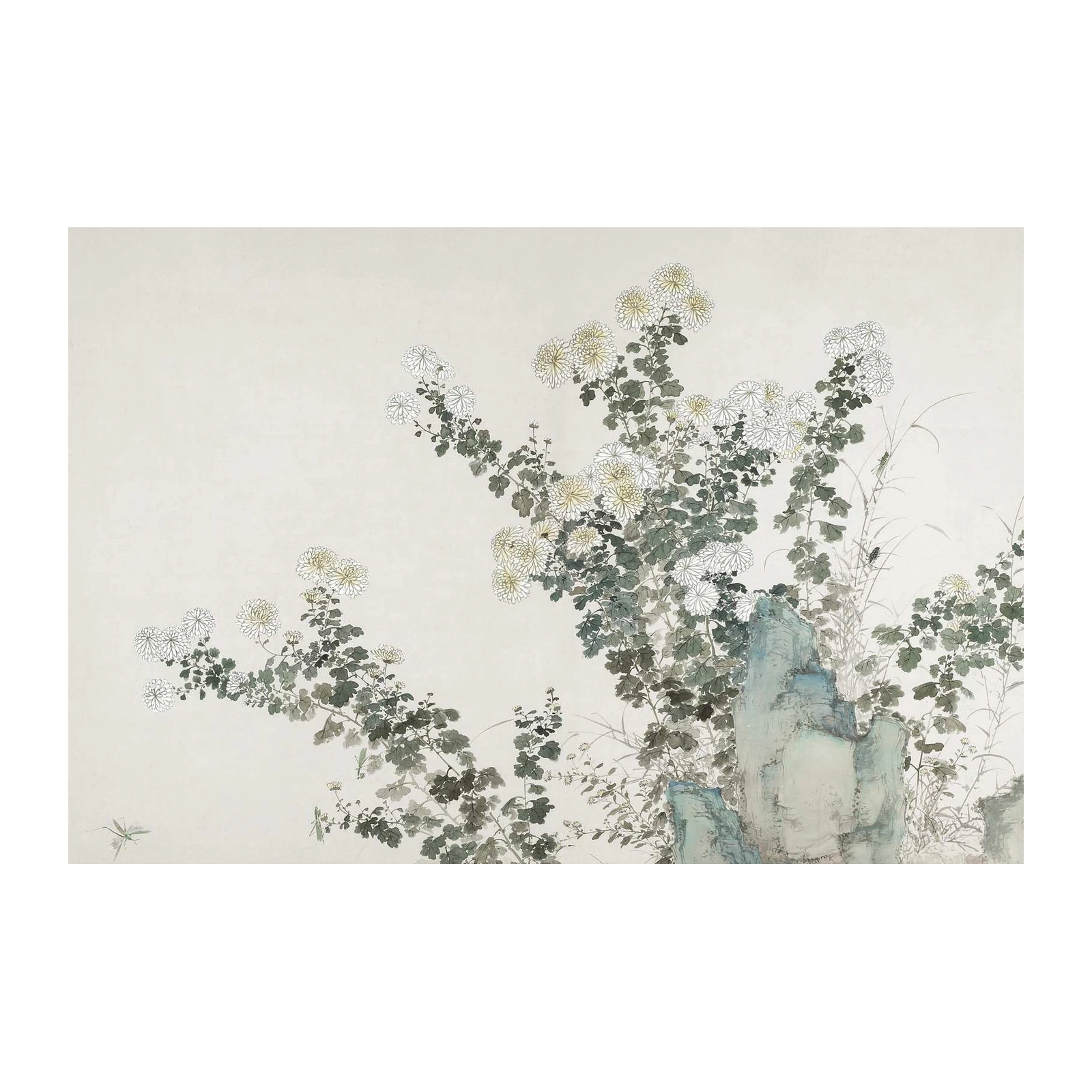 Elegant Chrysanthemums & Rocks Wall Art
