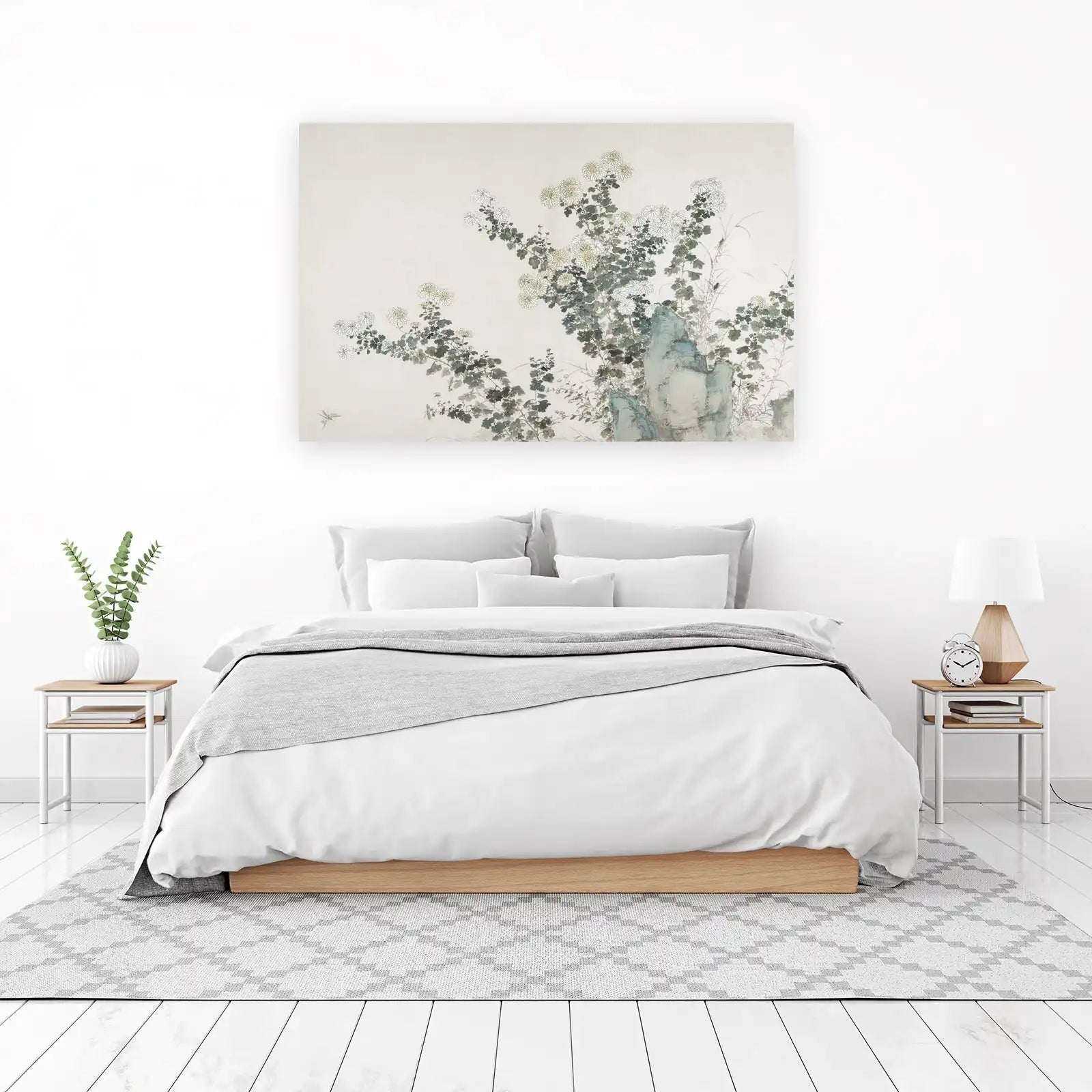 Elegant Chrysanthemums & Rocks Wall Art