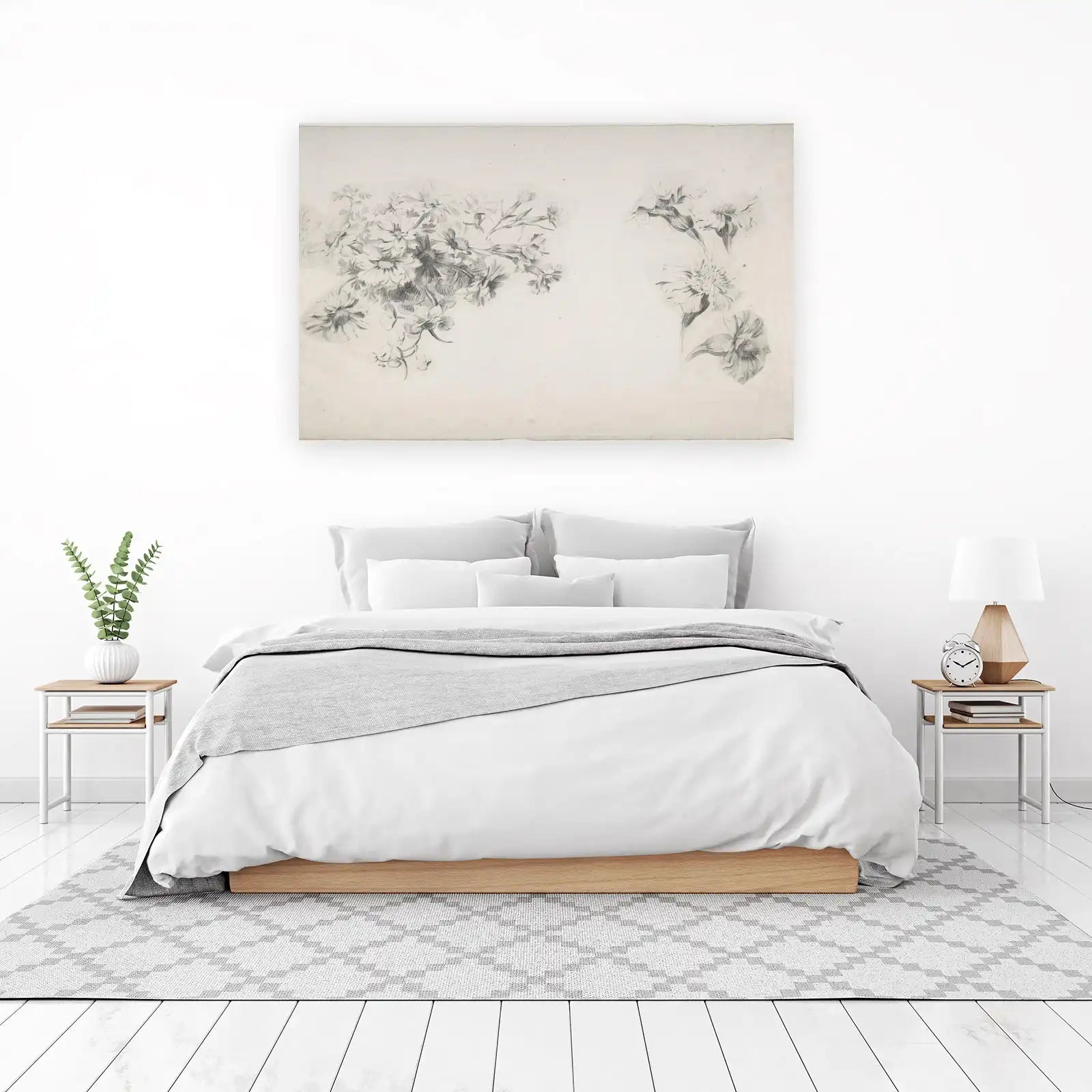 Elegant Floral Study Pencil Sketch Wall Art