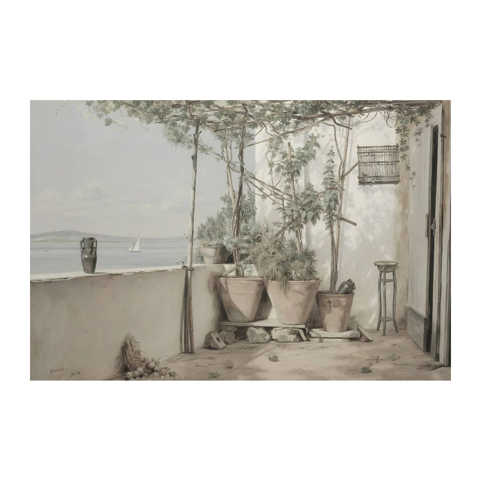 Serene Balcony Seaside Landscape Wall Art
