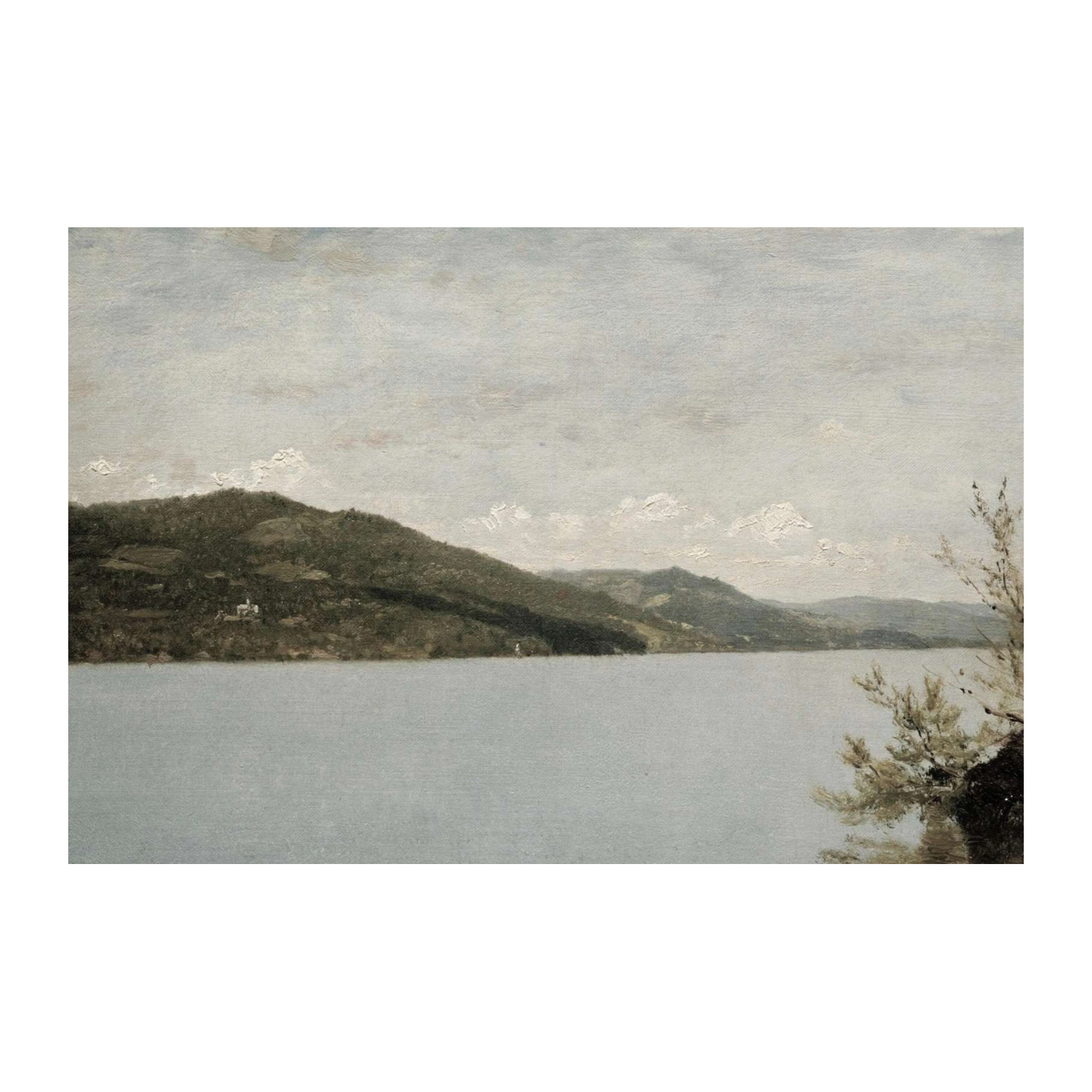 Tranquil Lakeside Landscape Oil Painting Wall Art