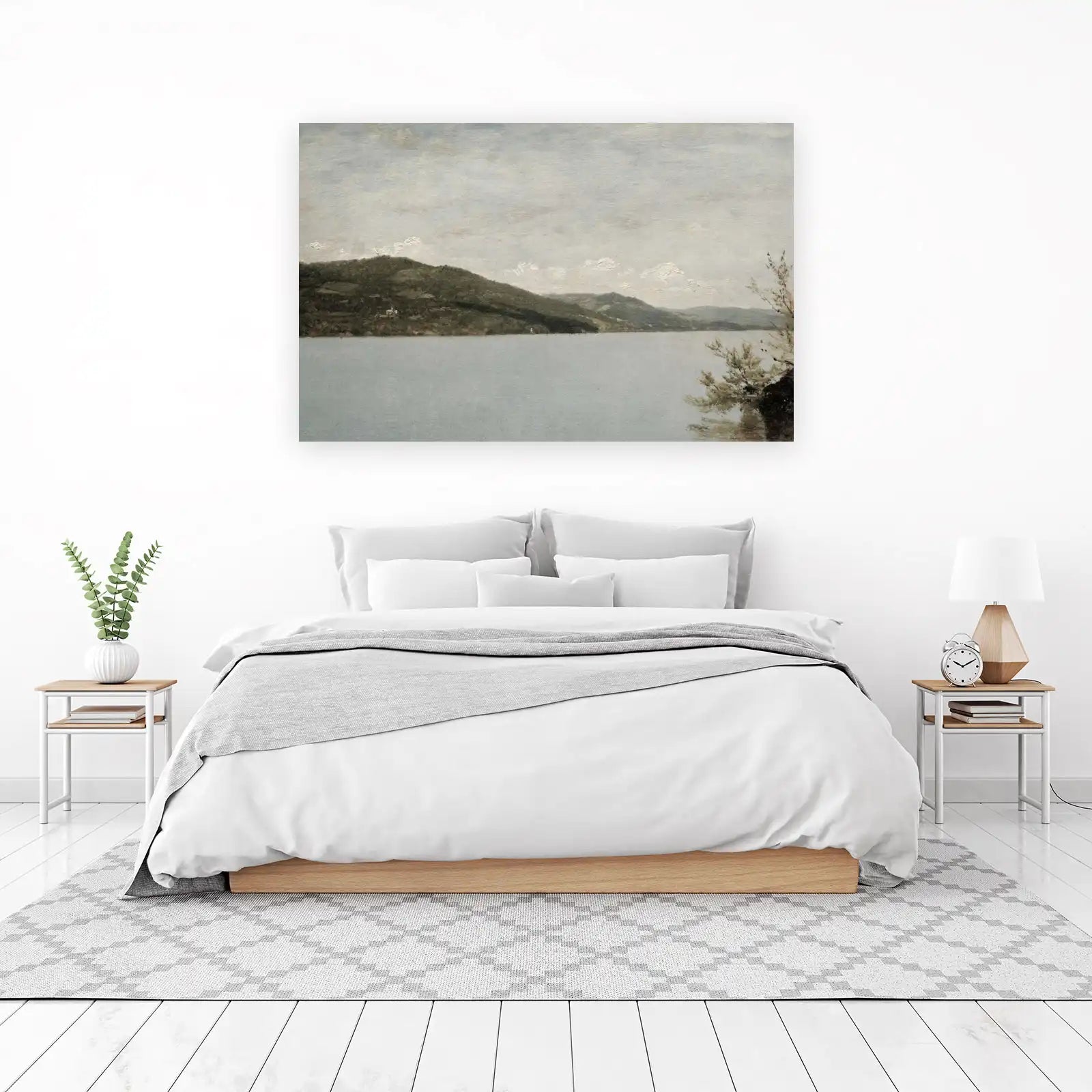 Tranquil Lakeside Landscape Oil Painting Wall Art
