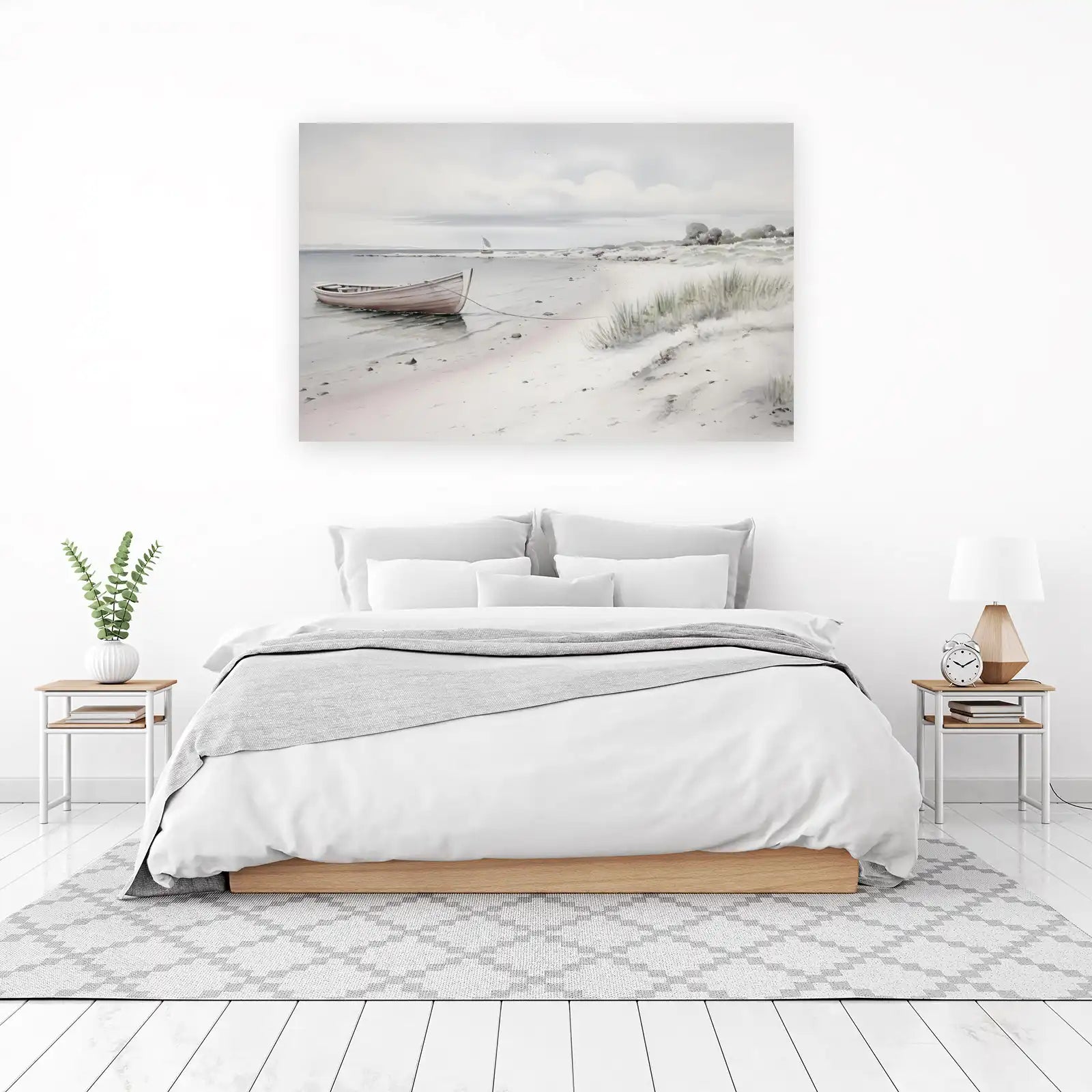 Serene Beach & Boat Landscape Wall Art