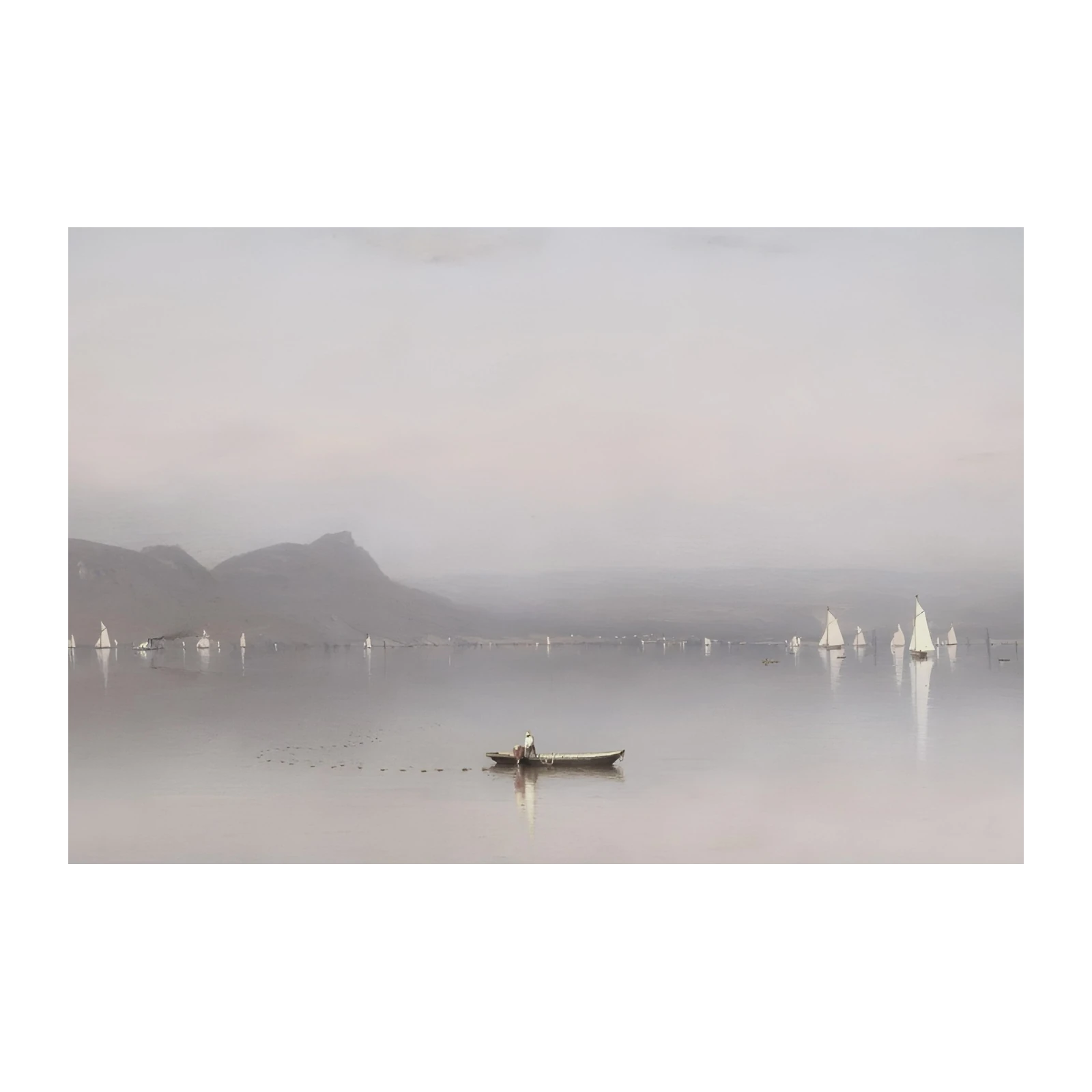 Misty Lake Sailboats Wall Art