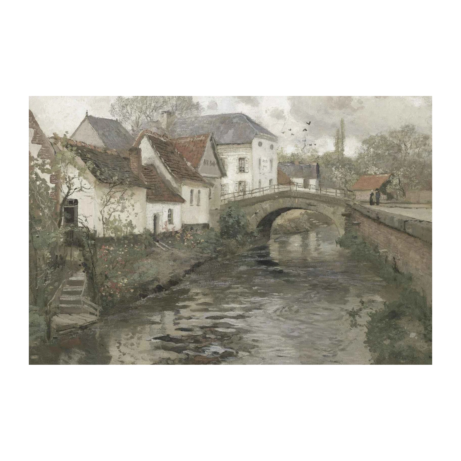 Charming Riverside Village Landscape Wall Art