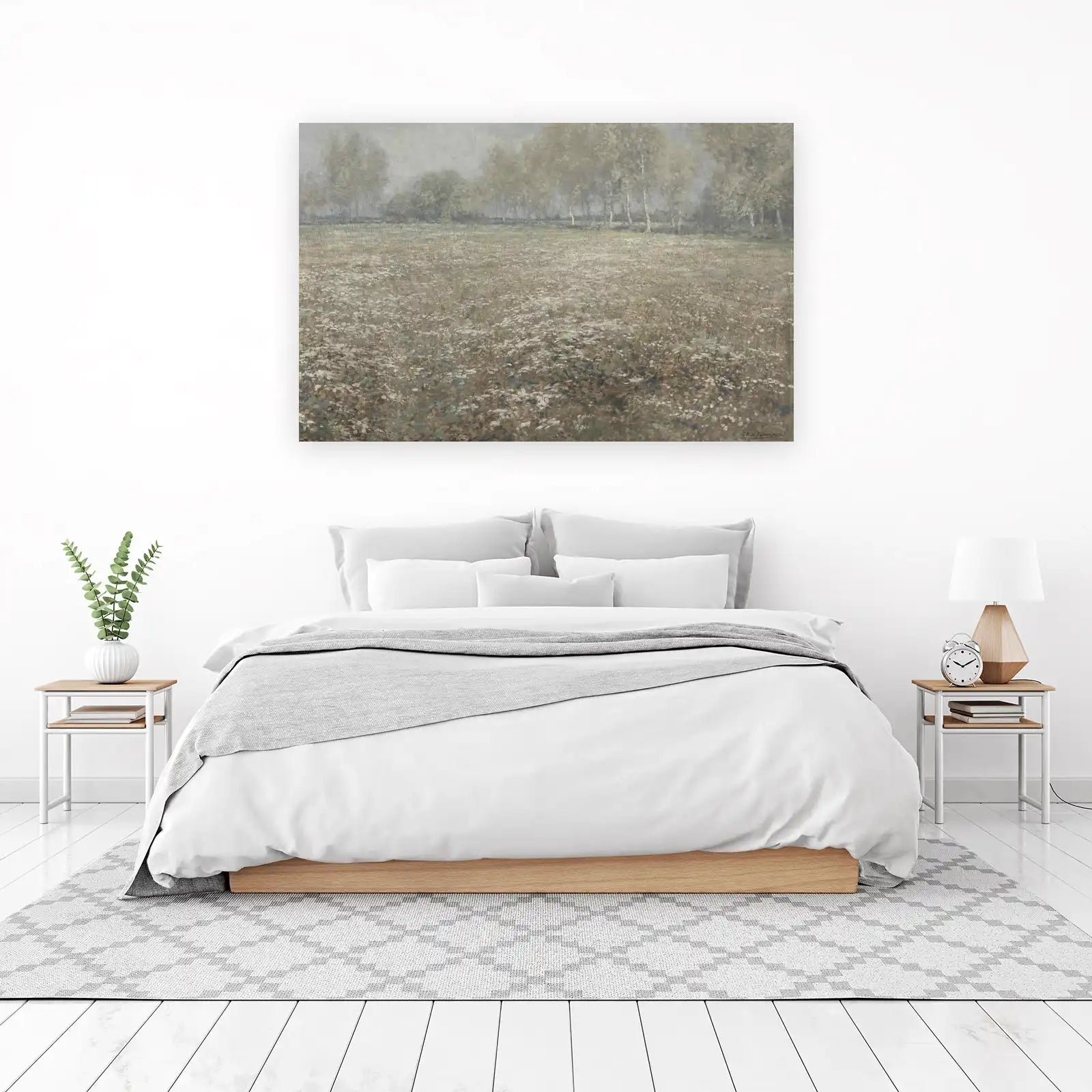 Misty Daisy Field Landscape Wall Art